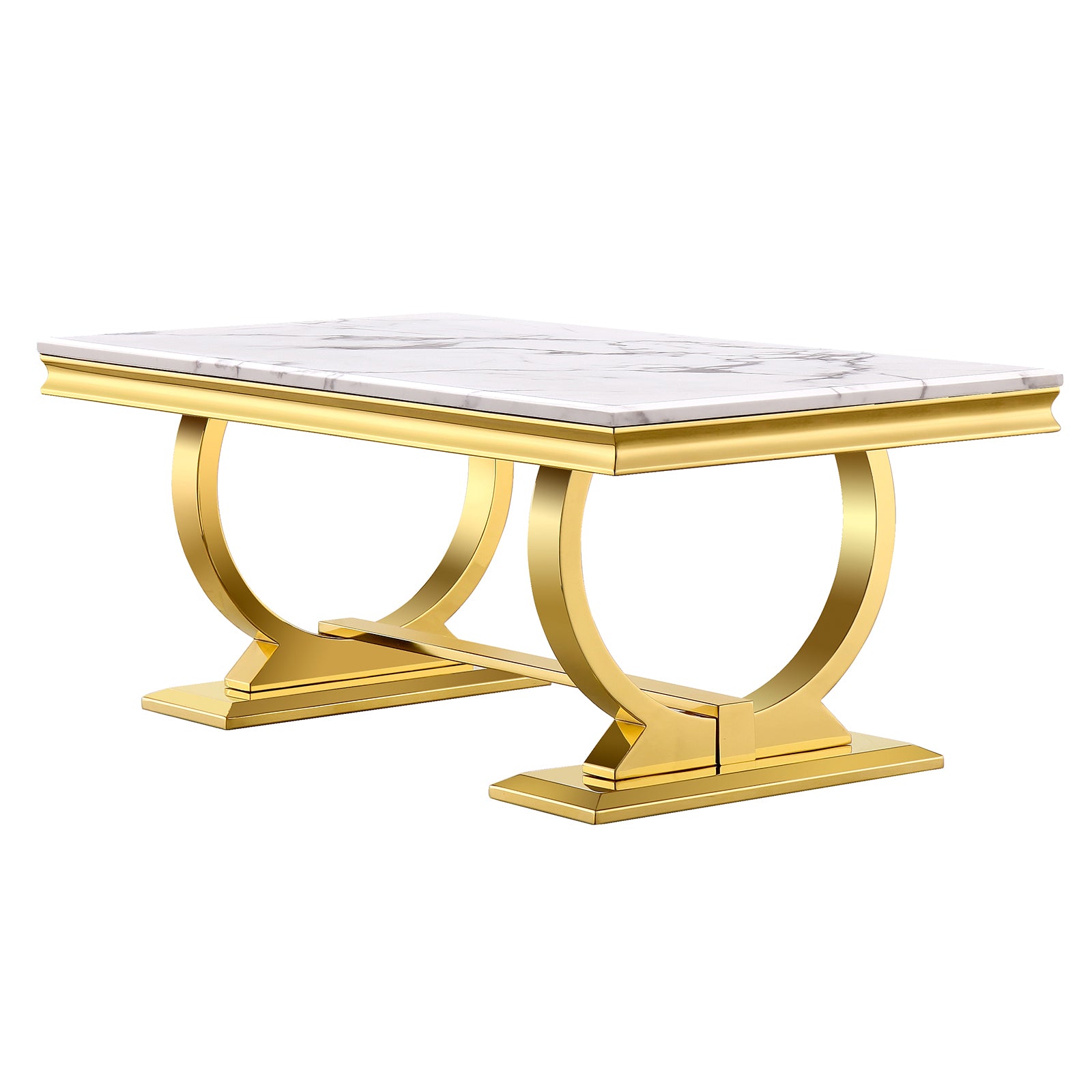 White and gold Coffee Table with Metal U-Base | F306