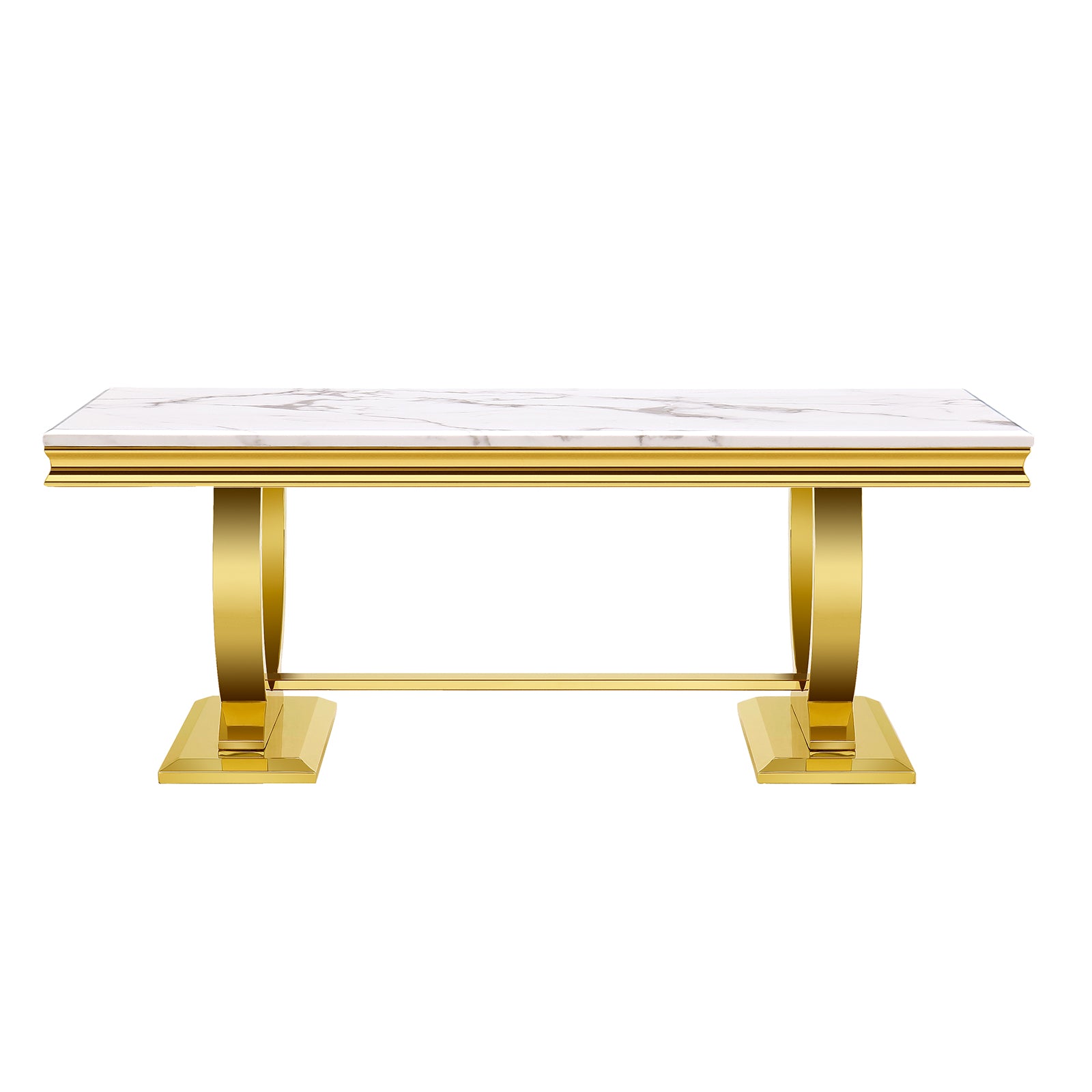 White and gold Coffee Table with Metal U-Base | F306
