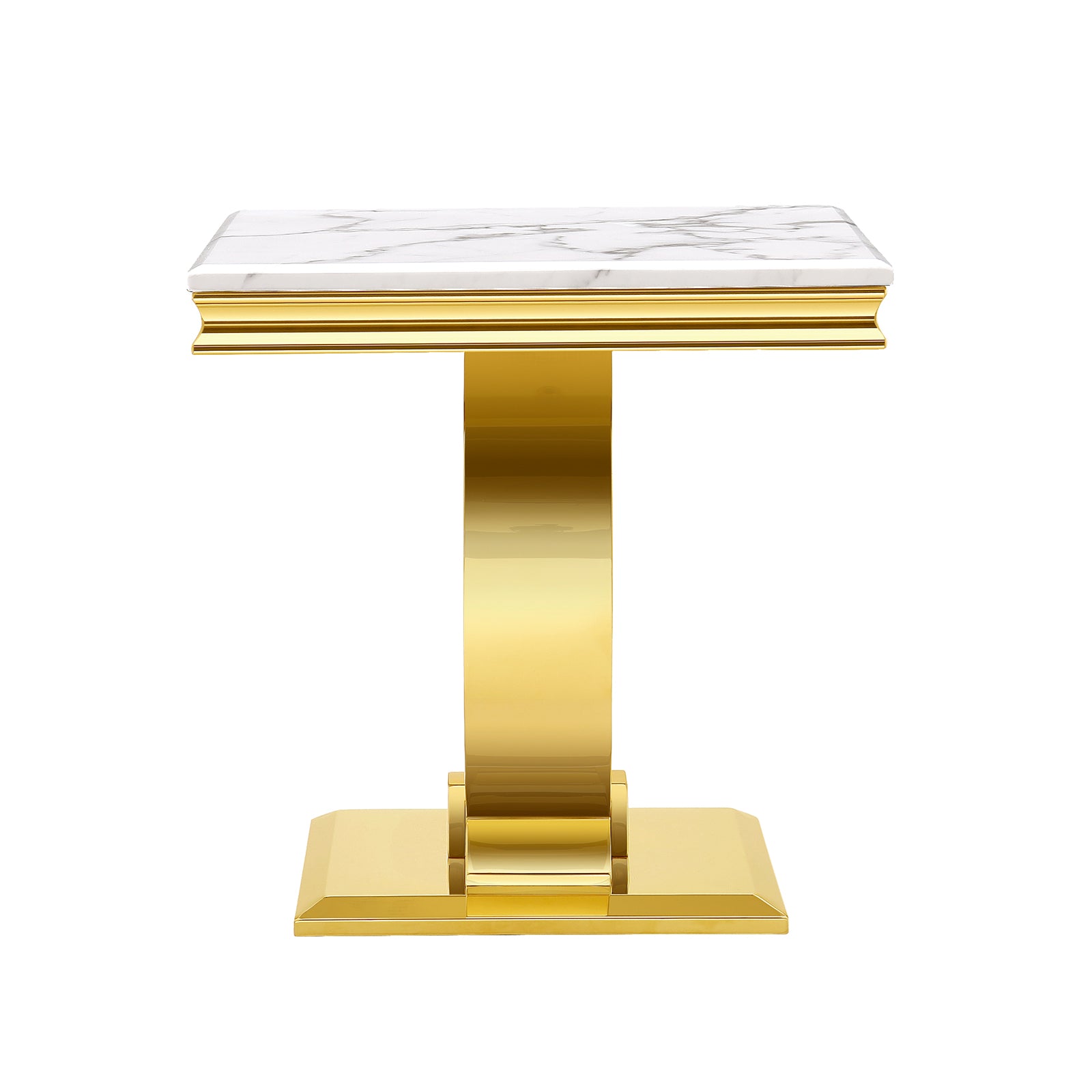 White End Table With Gold Metal U Base| E401