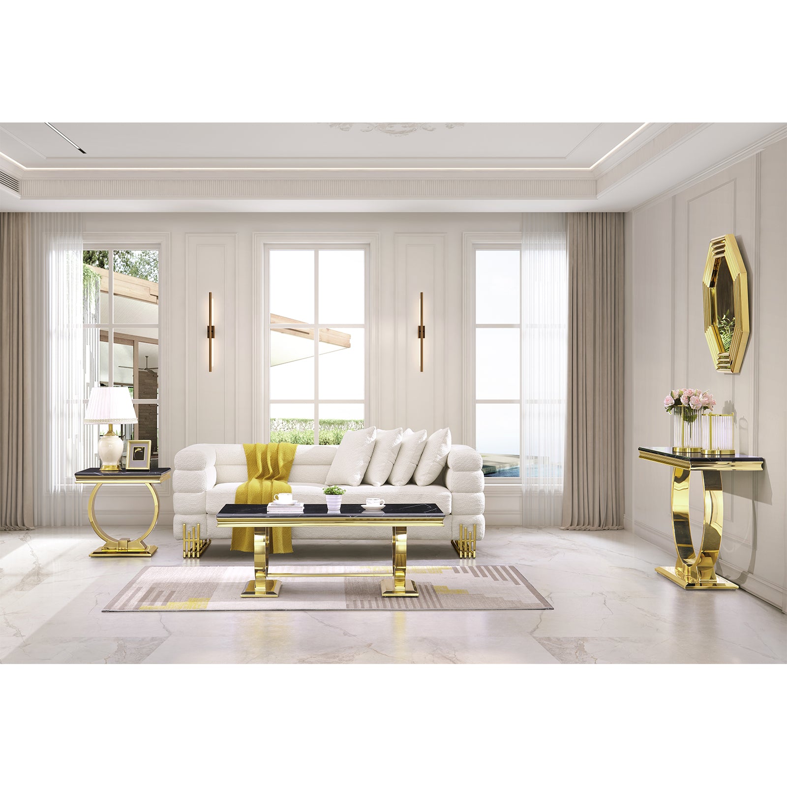 Black End Table With Gold Metal U Base | E400