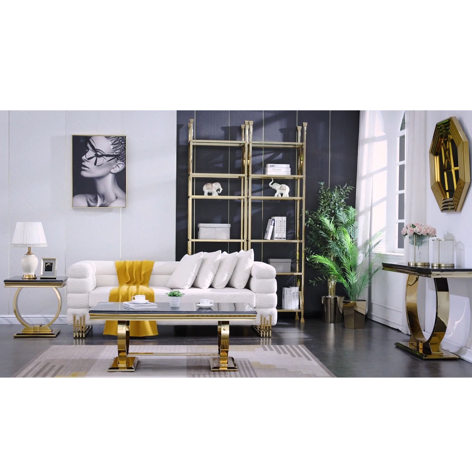 Black Gold sofa table with Metal U Base | S500