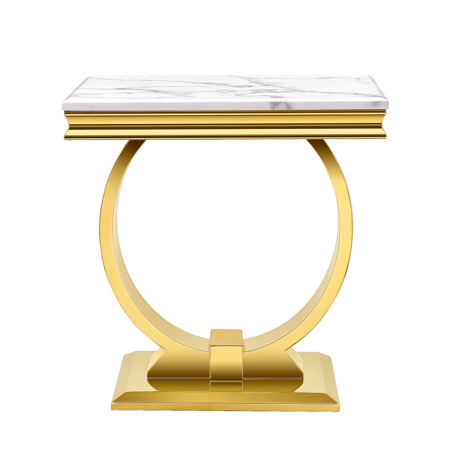 White End Table With Gold Metal U Base| E401