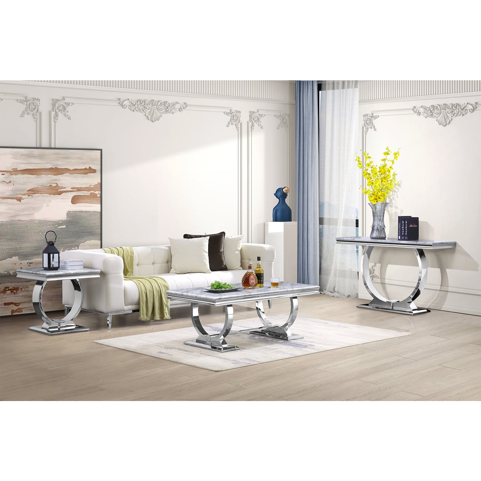 Silver End Table With Silver Metal U Base | E402