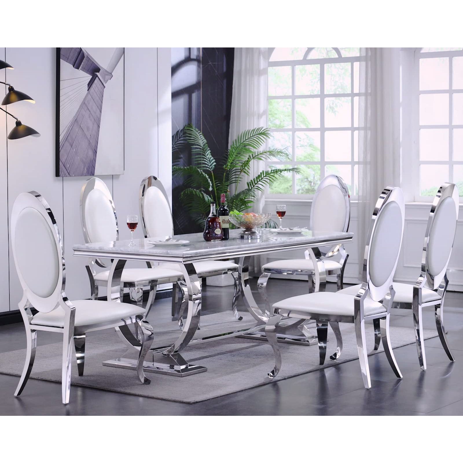 Silver Gray DIning table | 72" Rectangle Top | Silver Metal U Base| T208