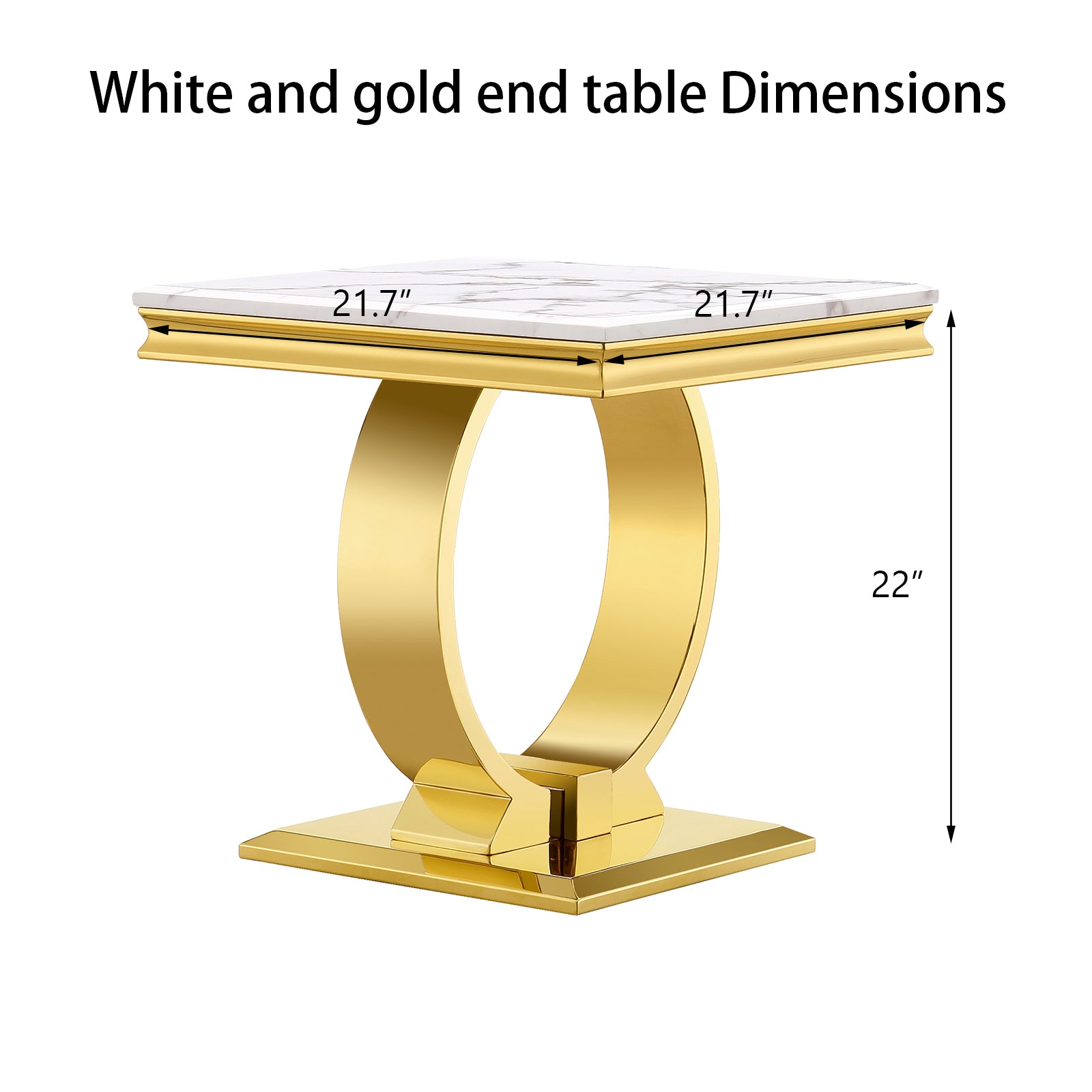 White End Table With Gold Metal U Base| E401