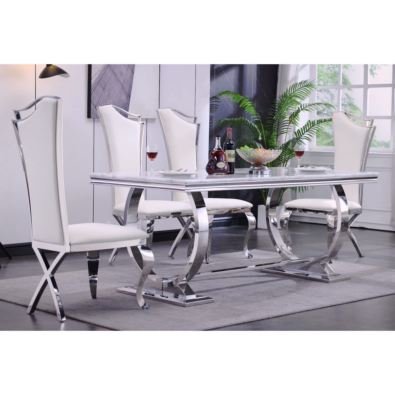 Silver Gray DIning table | 72" Rectangle Top | Silver Metal U Base| T208