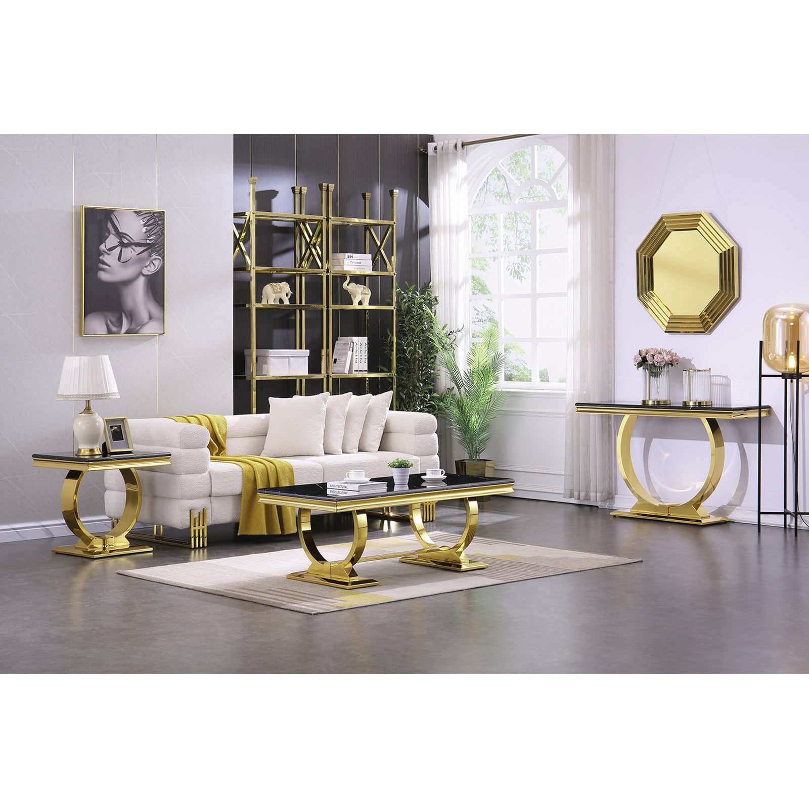 Black End Table With Gold Metal U Base | E400