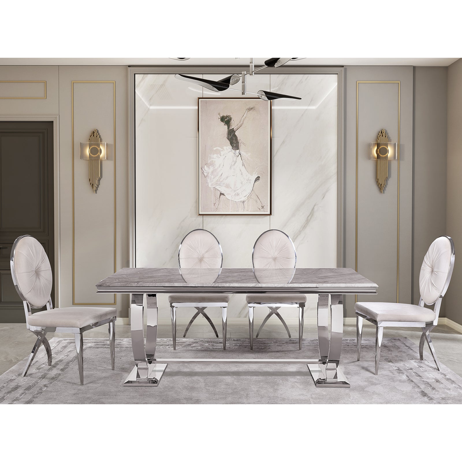 630-Set | AUZ Silver and Gray Dining room Sets for 6