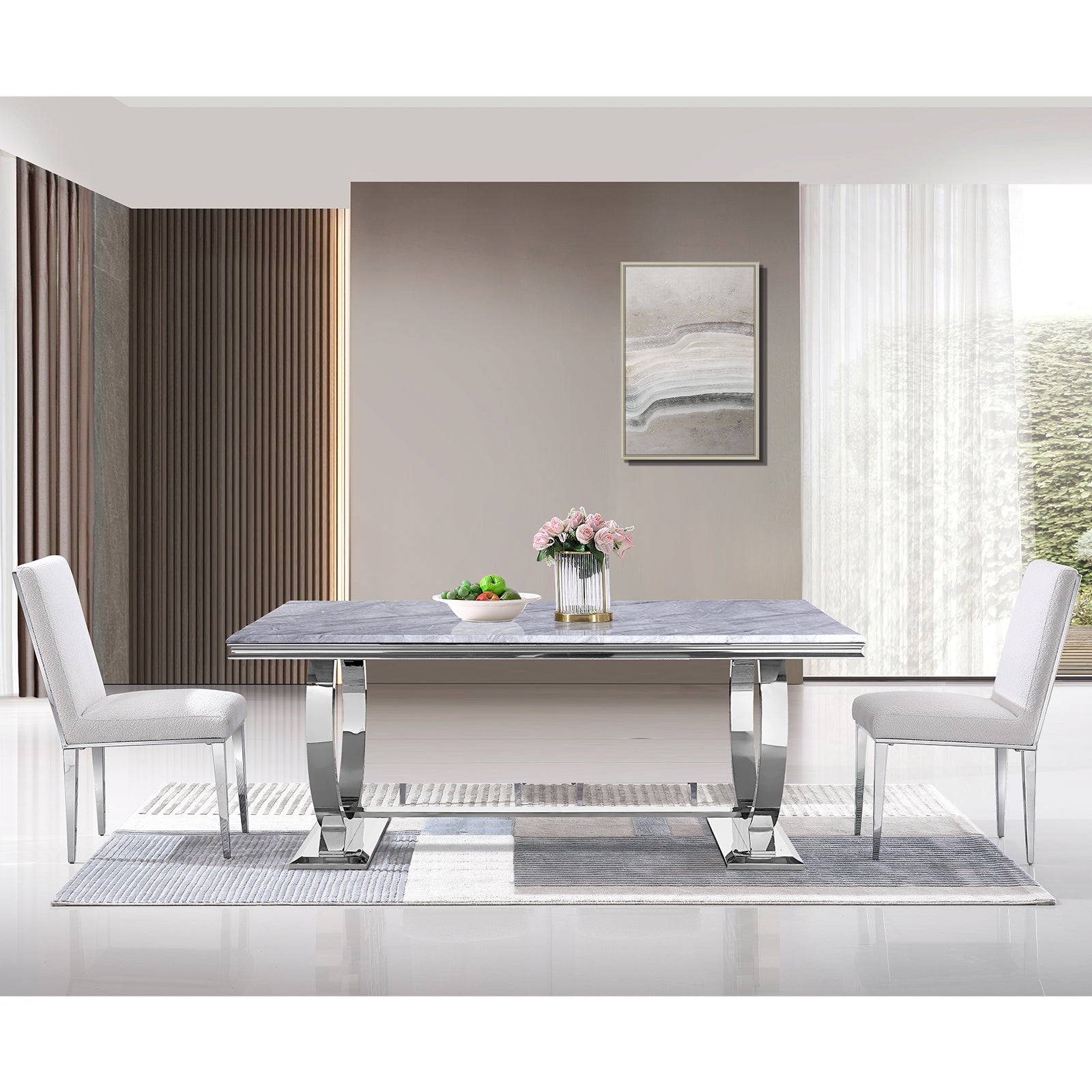 649-Set | AUZ White and Silver  Dining room Sets for 6