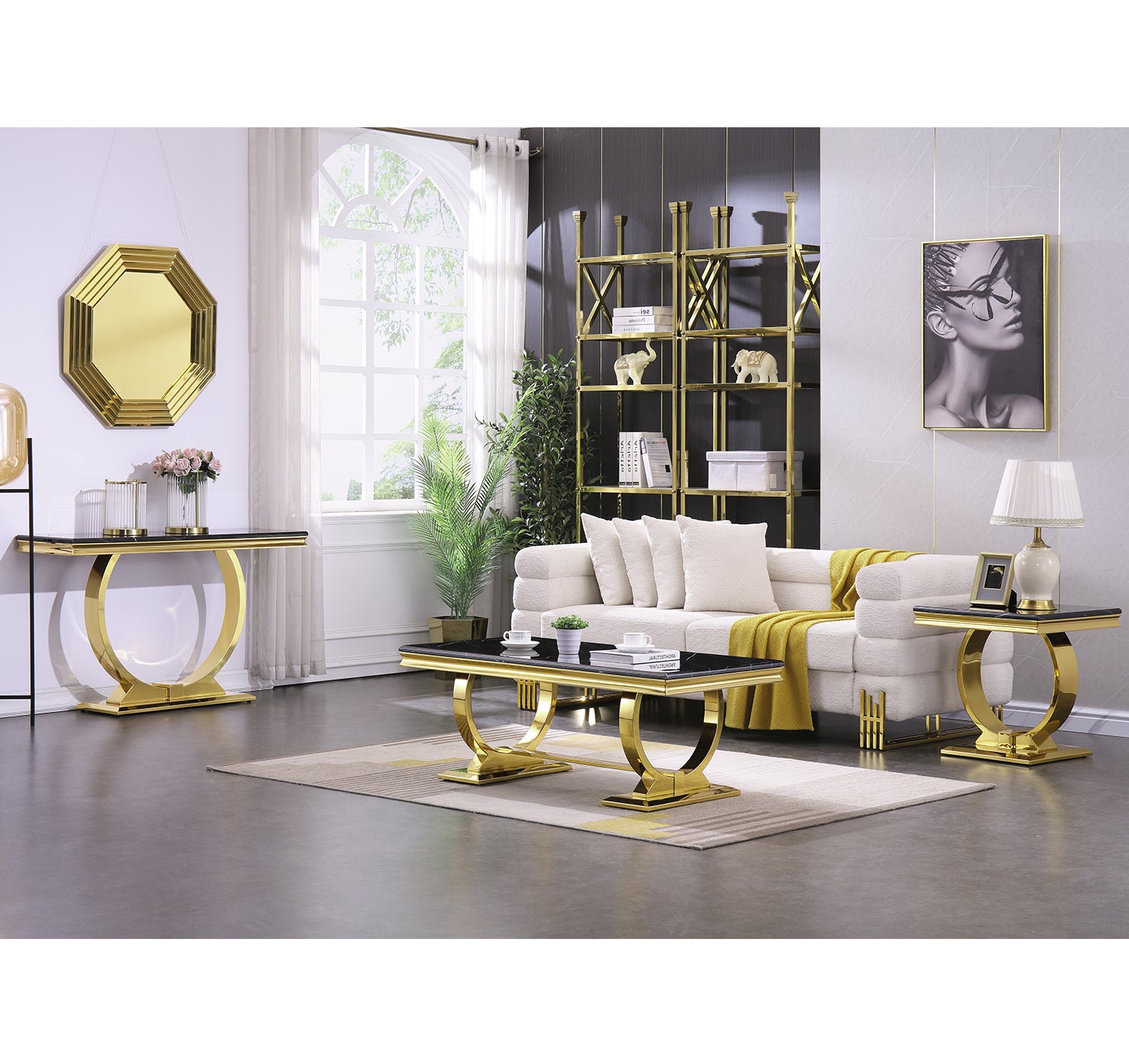Black and Gold Living room table Set | U Metal Base | L204