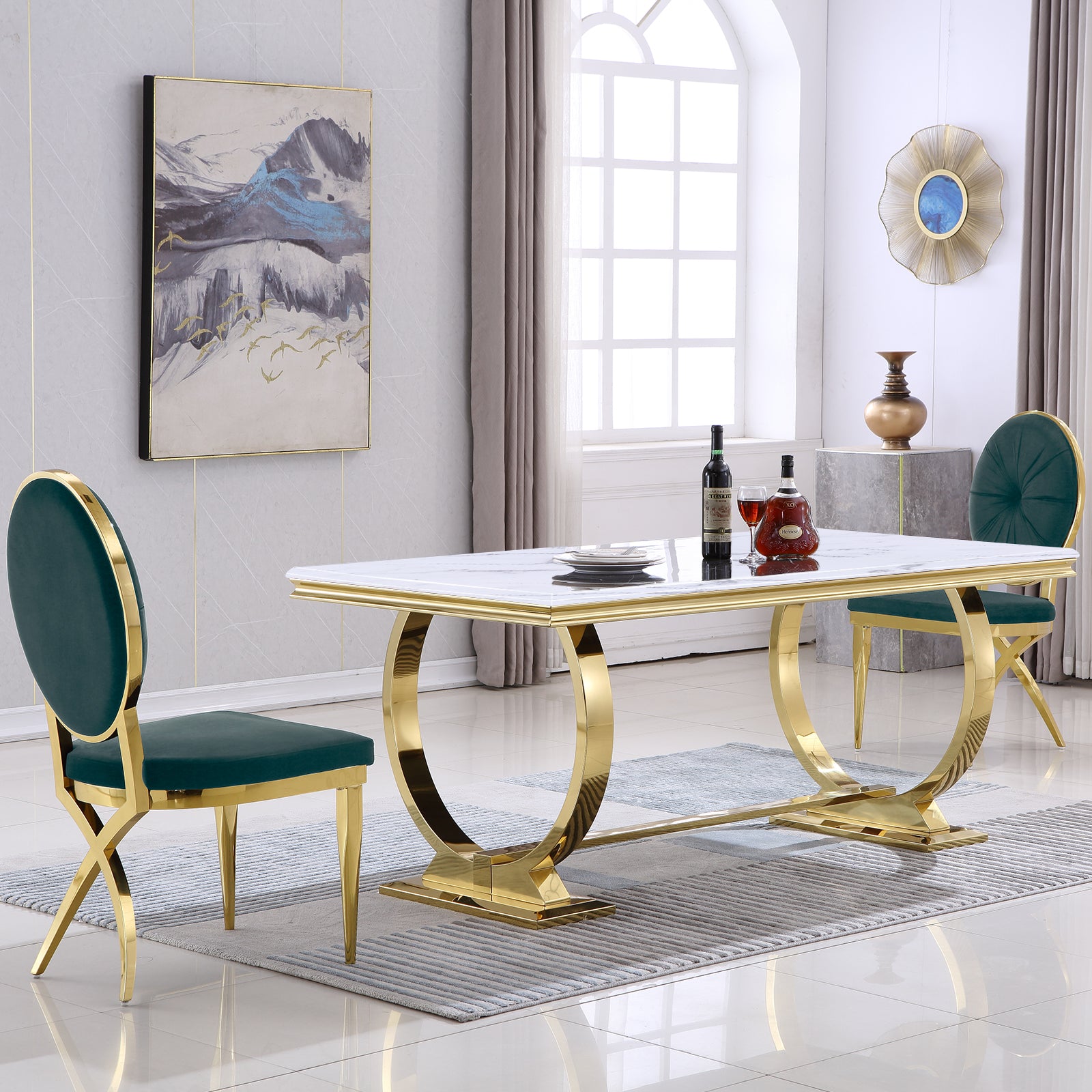 632-Set | AUZ White and Green Dining room Sets for 6
