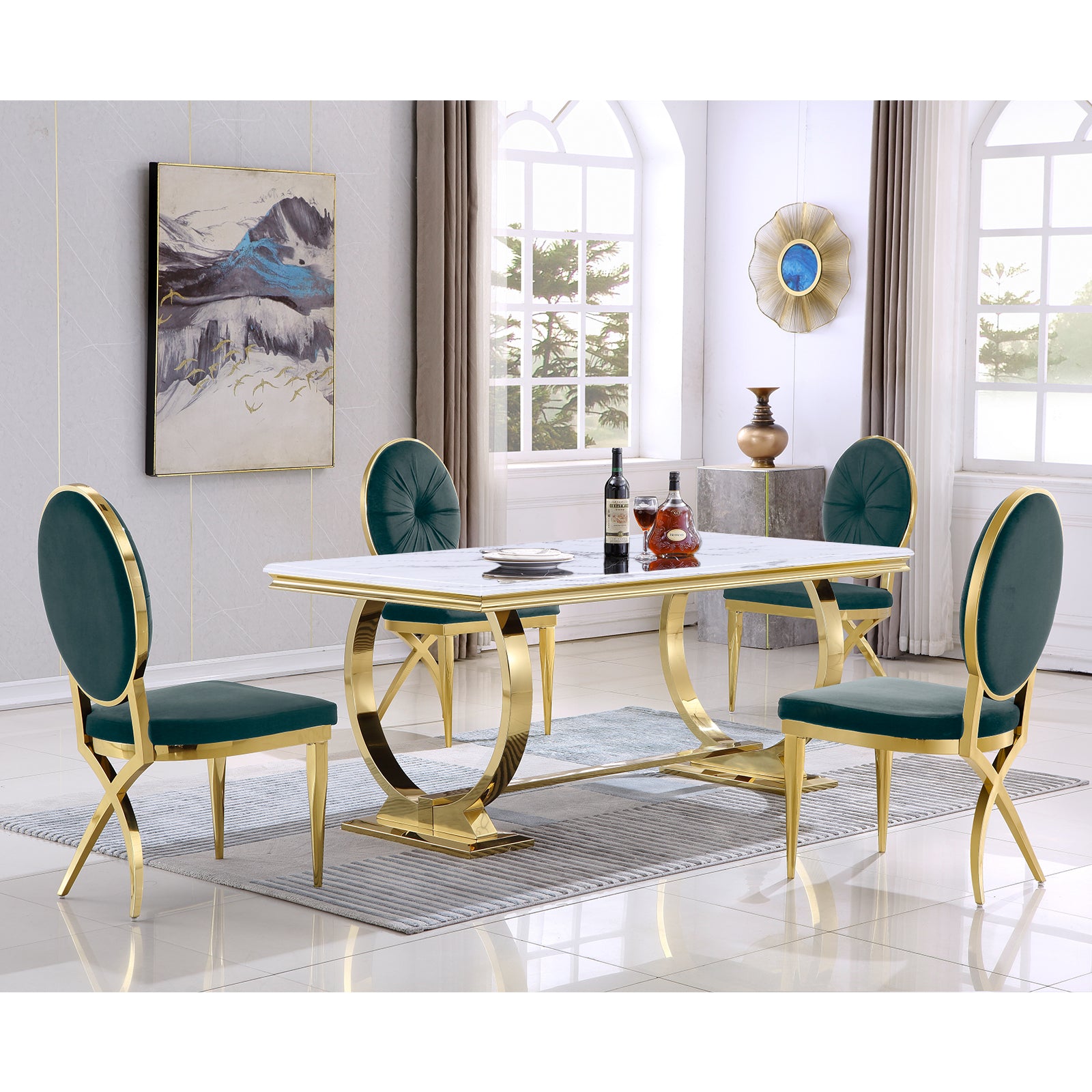 King Louis dining chairs | Dark green Velvet | Metal legs | C115