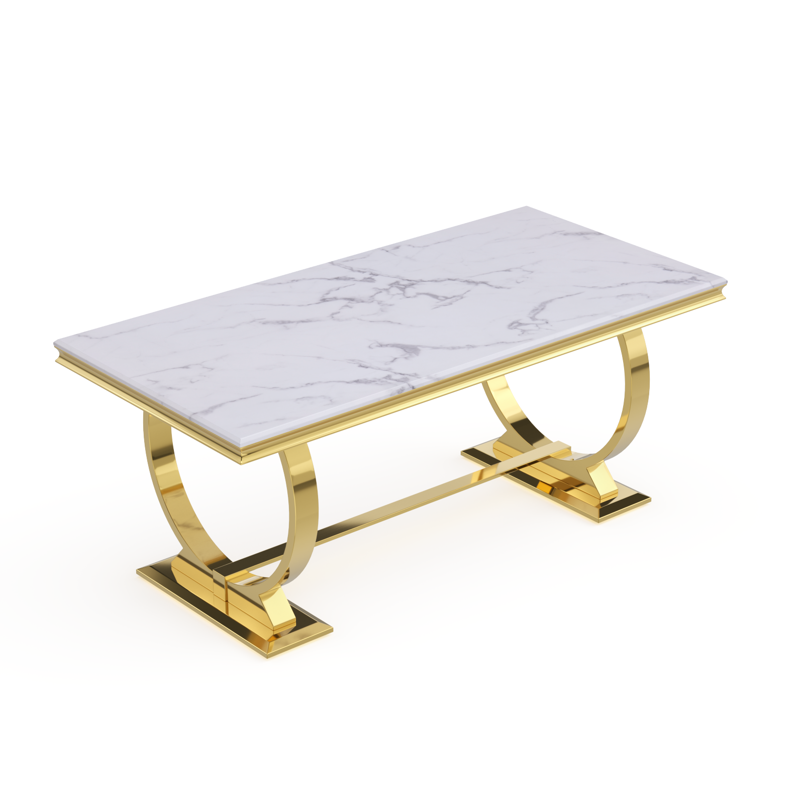Modern Dining Room Table with Gold Stainless Steel Metal U-Base in White Gold | T206