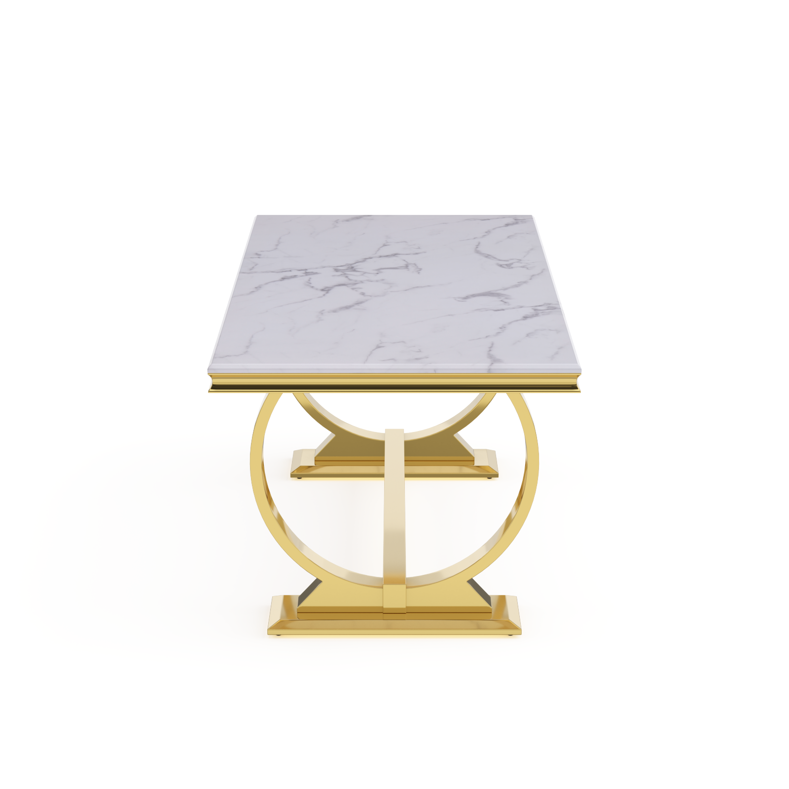 Modern Dining Room Table with Gold Stainless Steel Metal U-Base in White Gold | T206