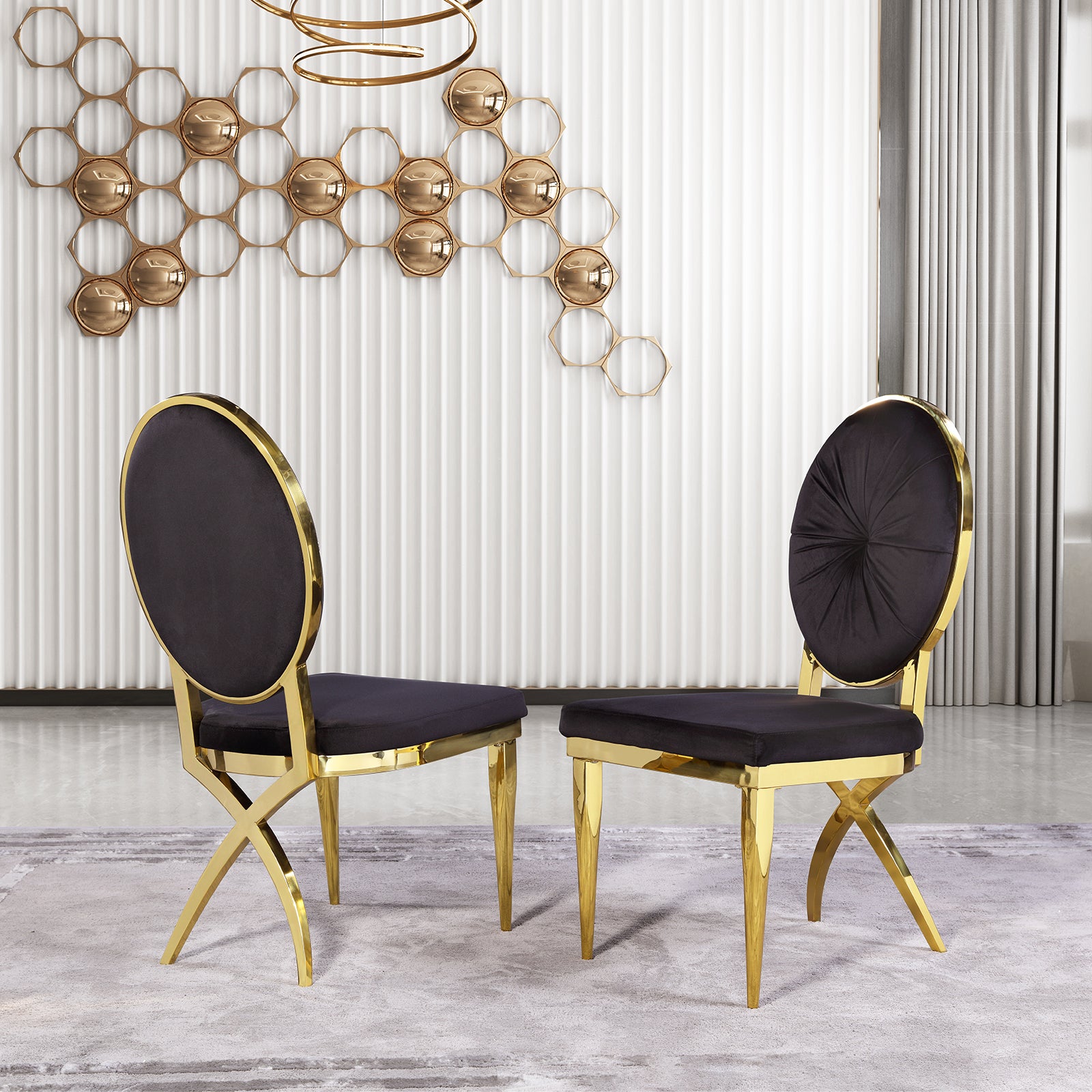 629-Set | AUZ Black and Gold Dining room Sets for 6