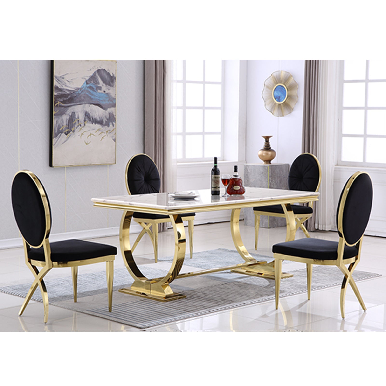 633-Set | AUZ White and Gold Dining room Sets for 6