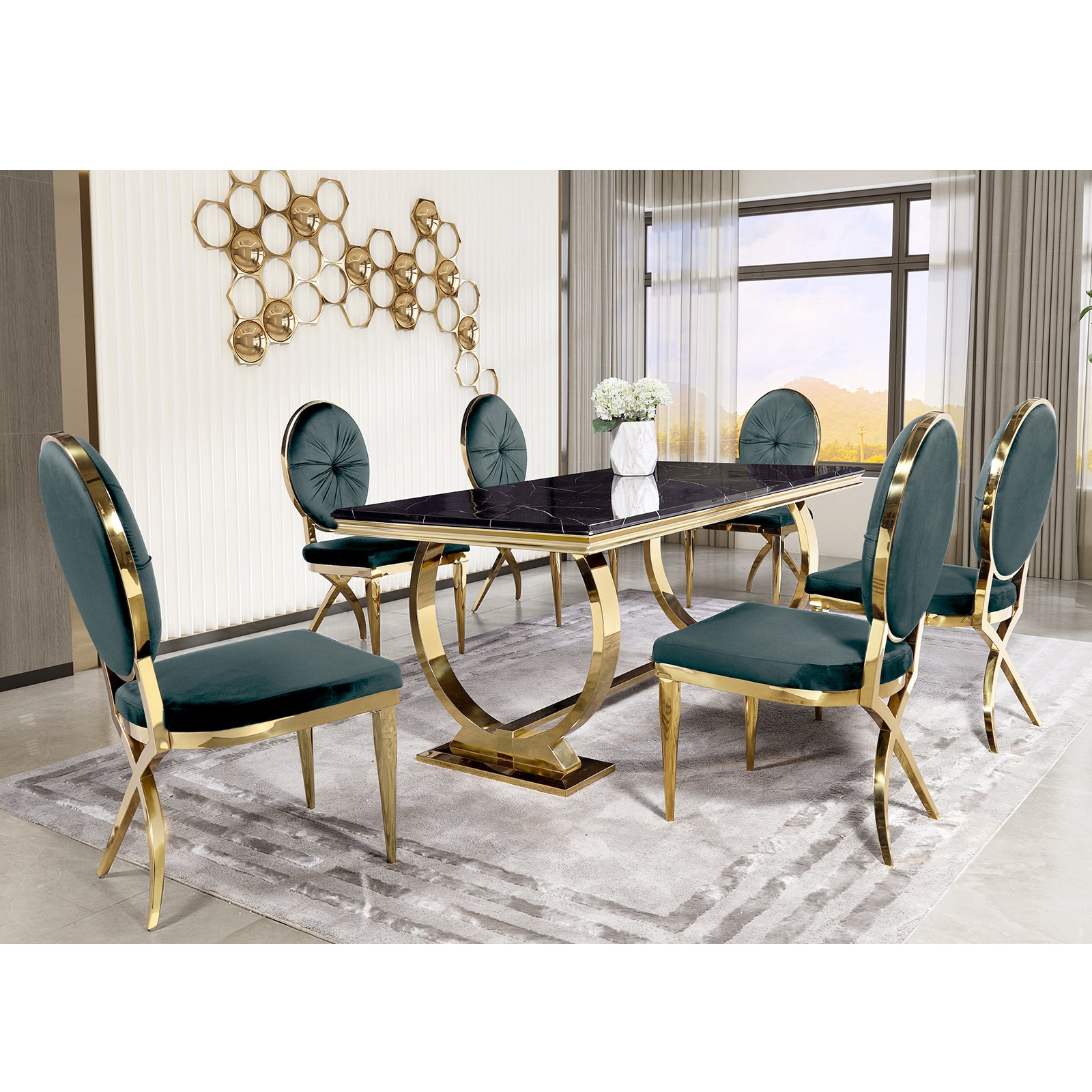 631-Set | AUZ Black and Green Dining room Sets for 6