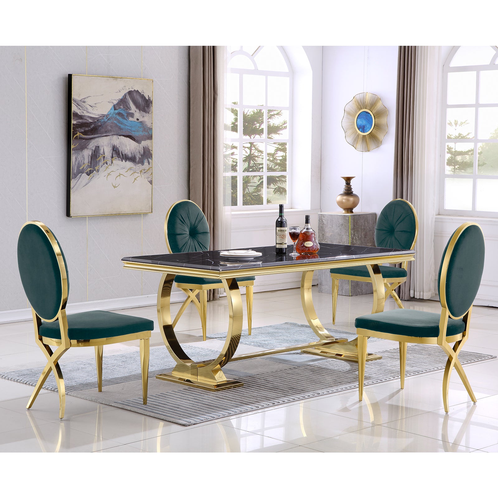 King Louis dining chairs | Dark green Velvet | Metal legs | C115