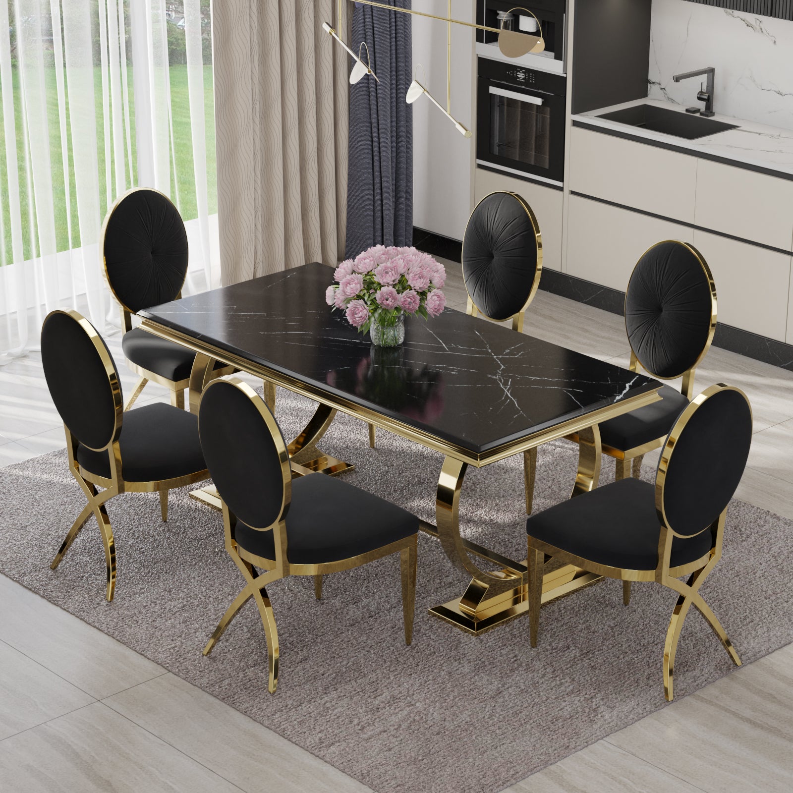 629-Set | AUZ Black and Gold Dining room Sets for 6