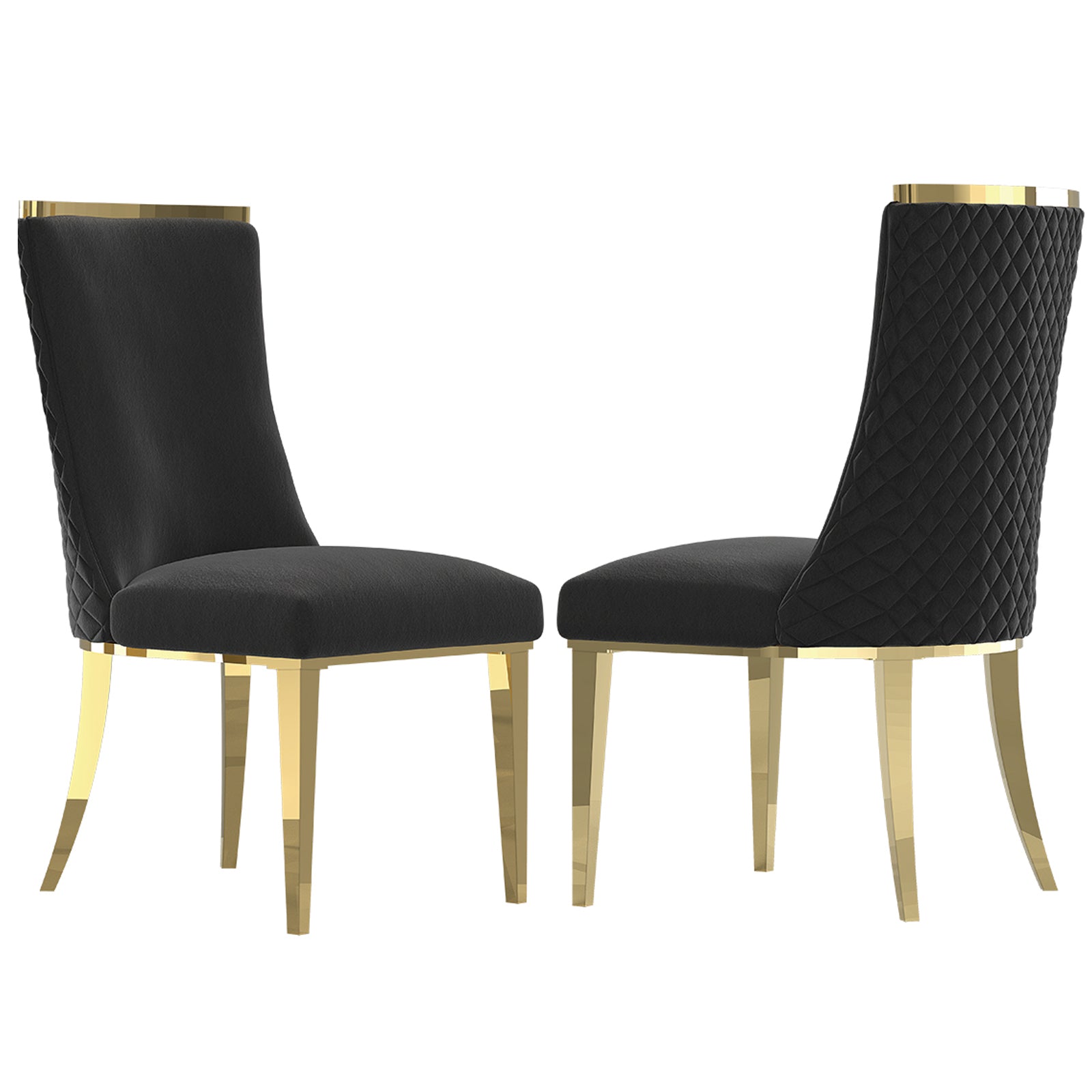 Black Velvet Dining Chairs | Reticulate Texture Back| Gold Metal Legs | C136