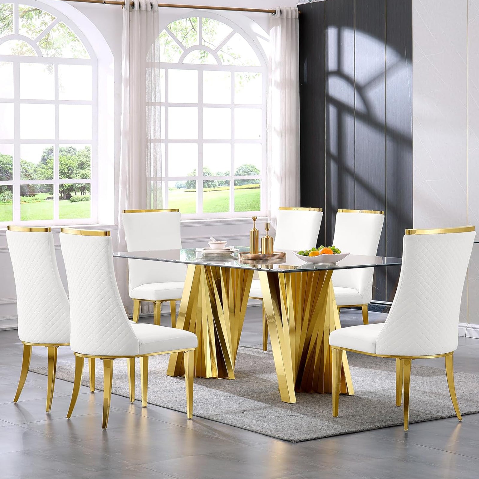 Wholesale White Velvet Dining Chairs with Reticulate Texture Back and Gold Stainless Steel Legs