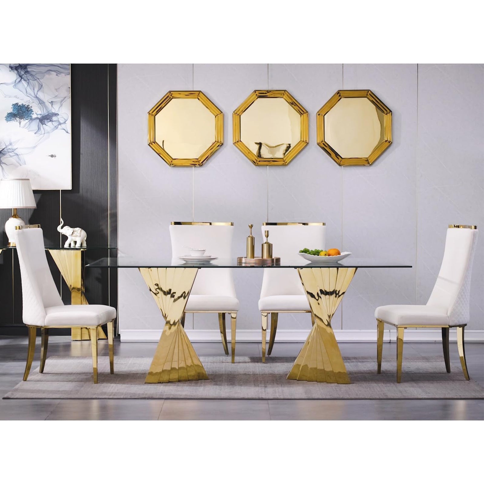 White Velvet Dining Chairs | Reticulate Texture Back| Gold Metal Legs | C137