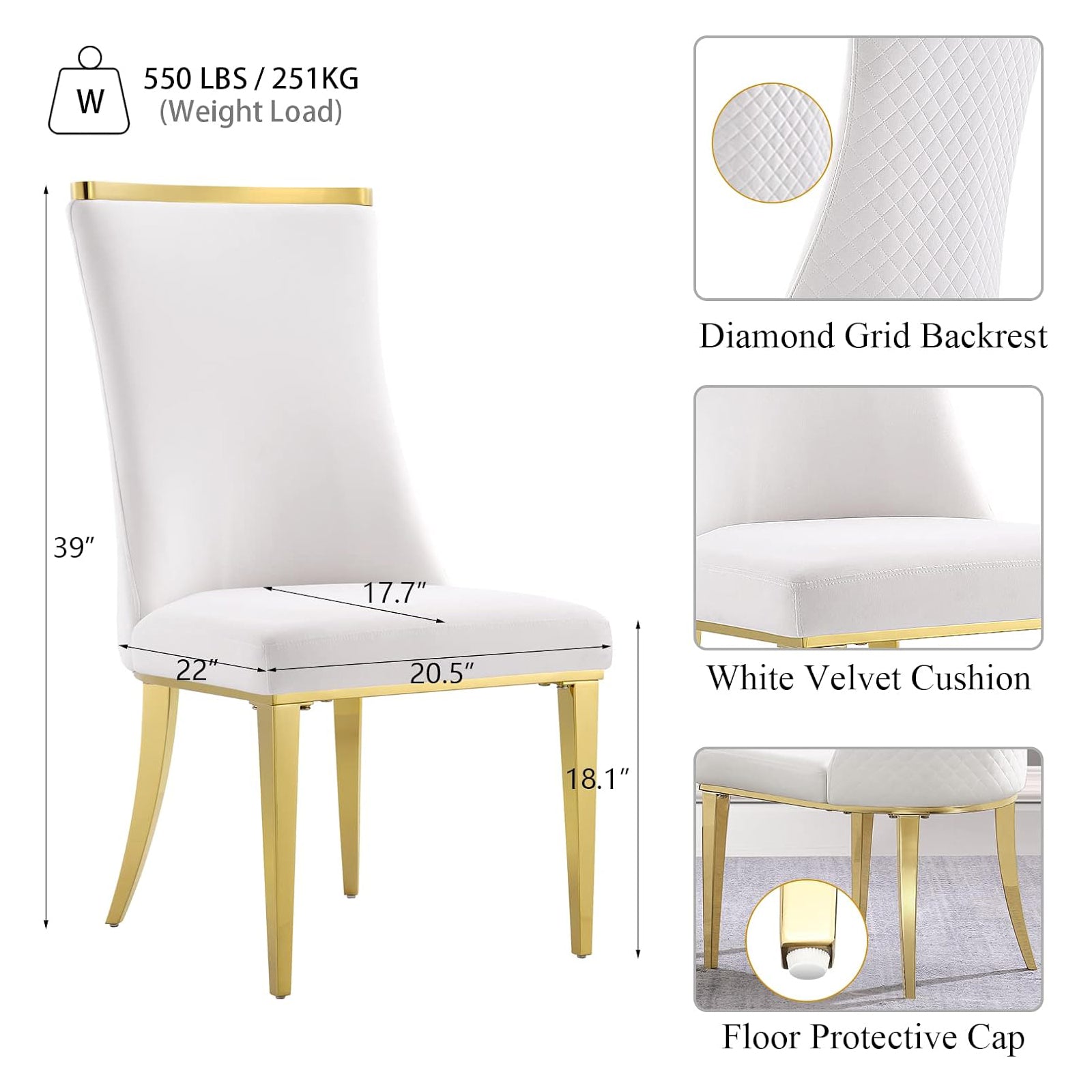 669-Set | AUZ White and gold Dining room Sets for 6