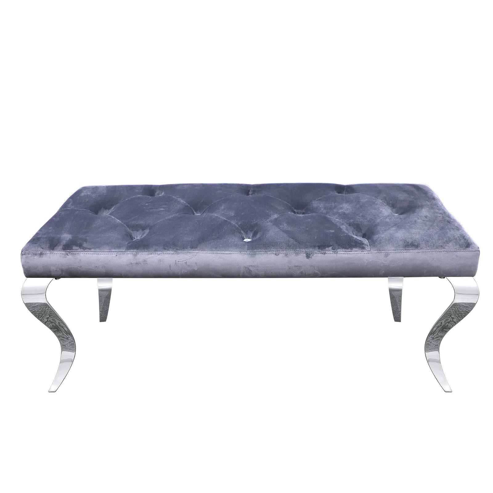 Grey Velvet Bench with Silver Cabriole Legs | B107