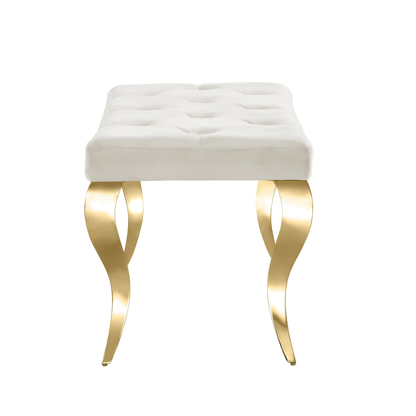 Beige Velvet Bench  with Gold Cabriole Legs | B104