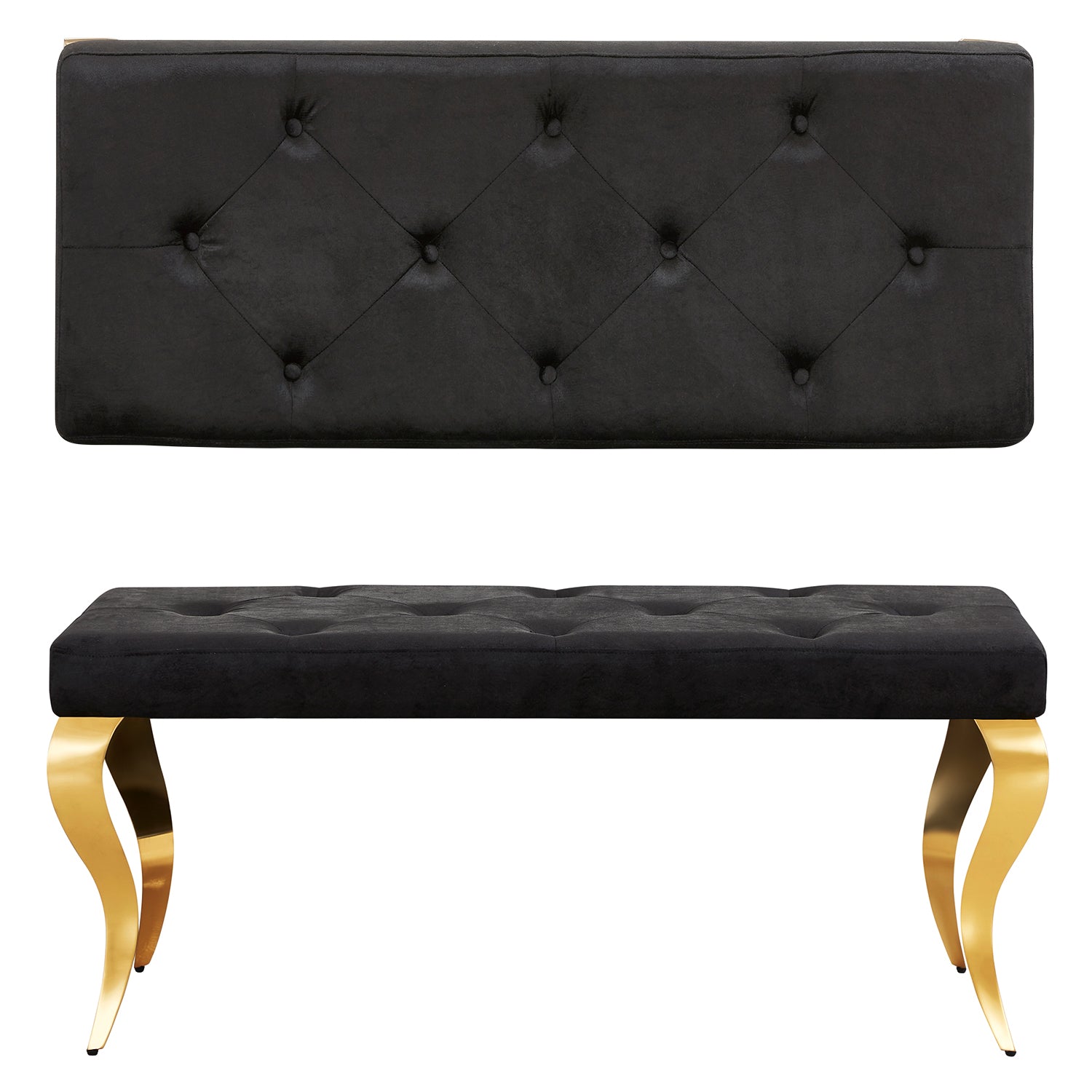 Black Velvet Benche with Gold cabriole Legs | B106