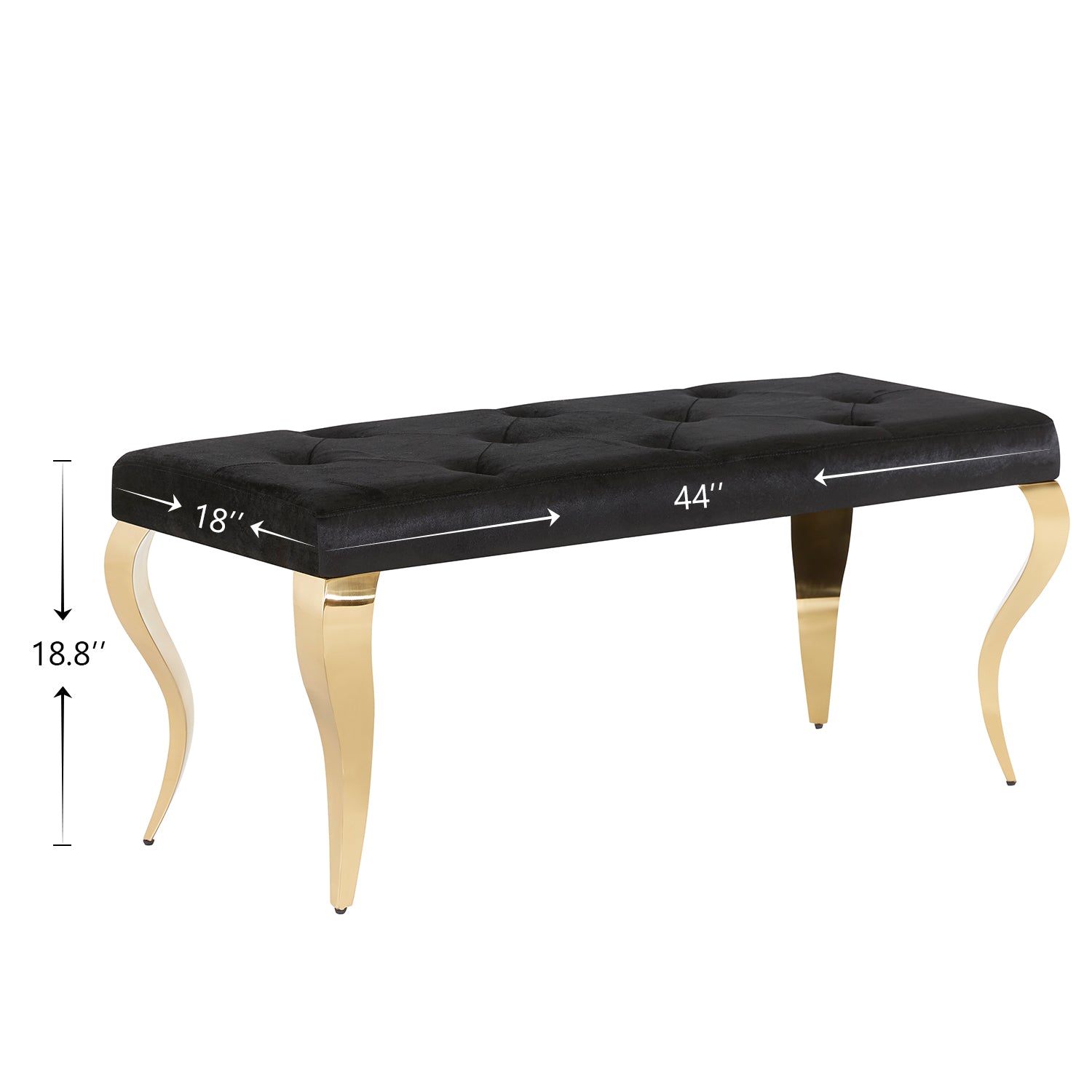 Black Velvet Benche with Gold cabriole Legs | B106