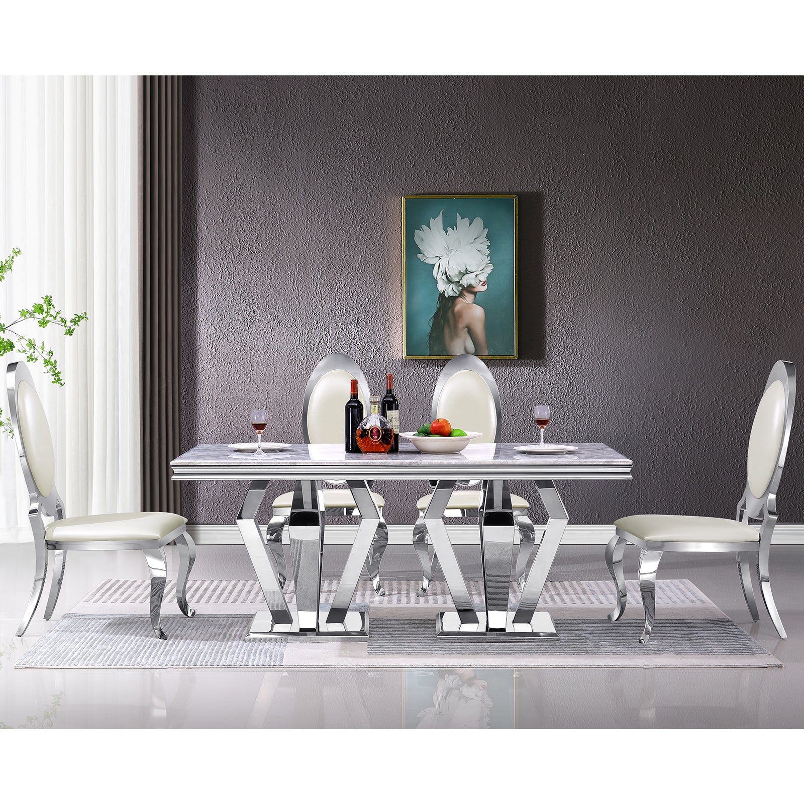603-Set | AUZ White and Silver Dining room Sets for 6