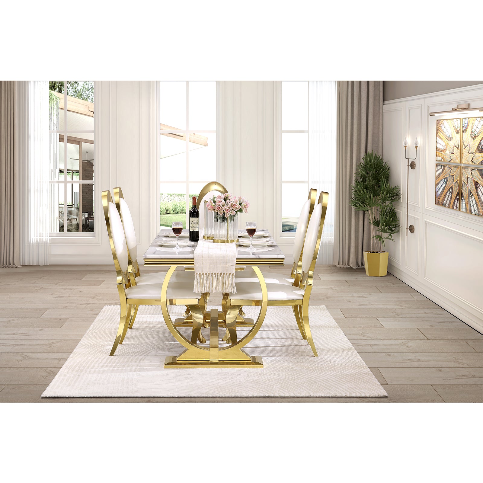 611-Set | AUZ White and Gold Dining room Sets for 6
