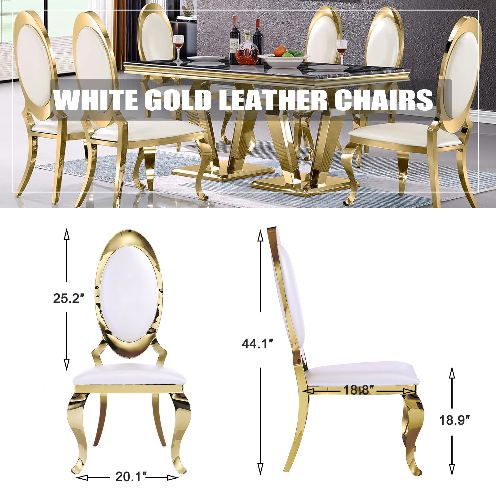 Wholesale White gold Leather King Louis Dining Chairs