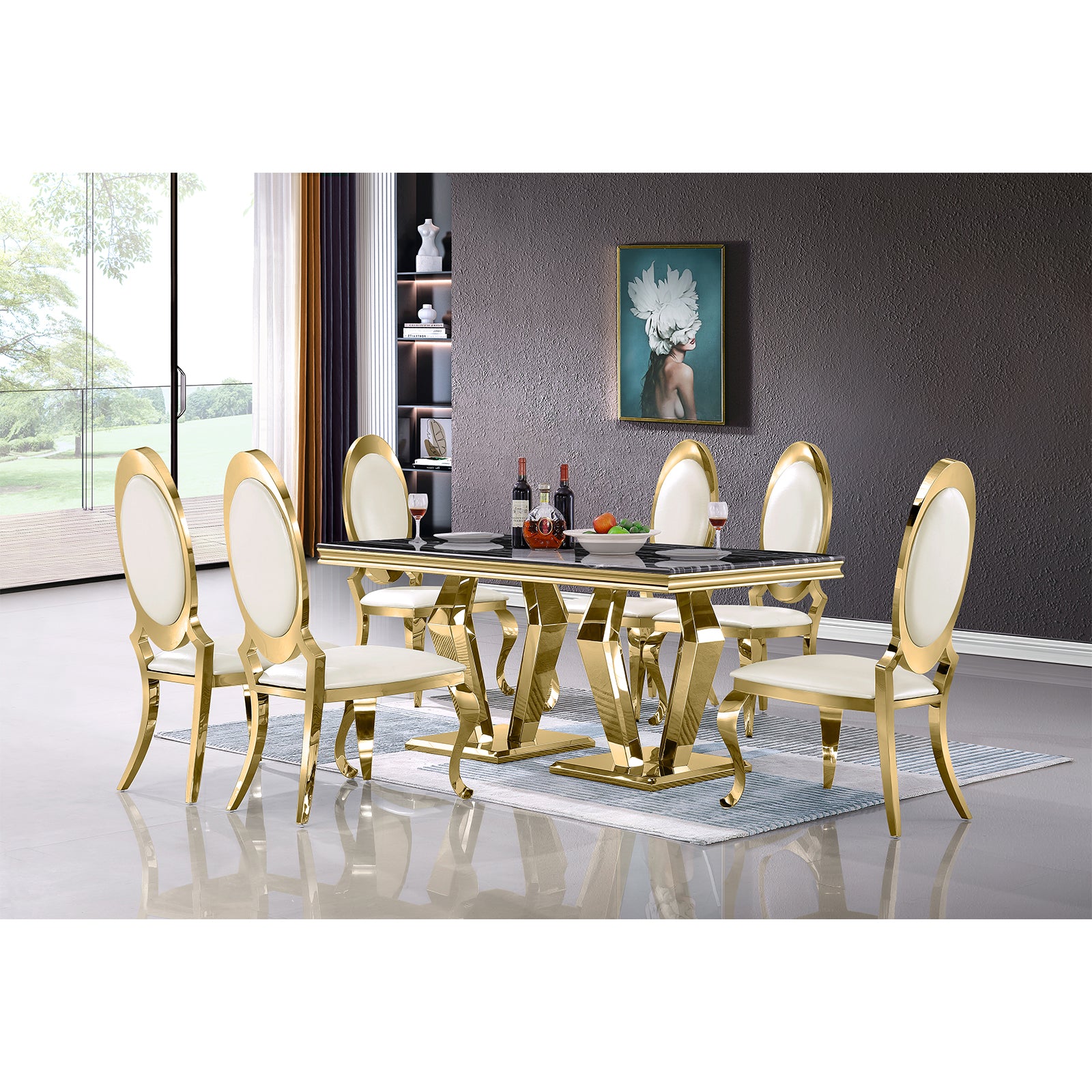 601-Set | AUZ White and Gold Dining room Sets for 6