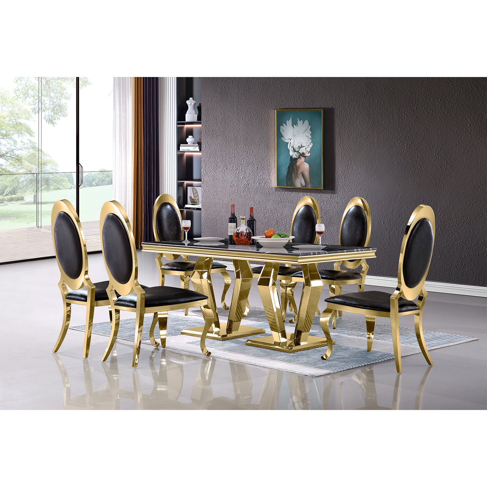 602-Set | AUZ Black and Gold Dining room Sets for 6