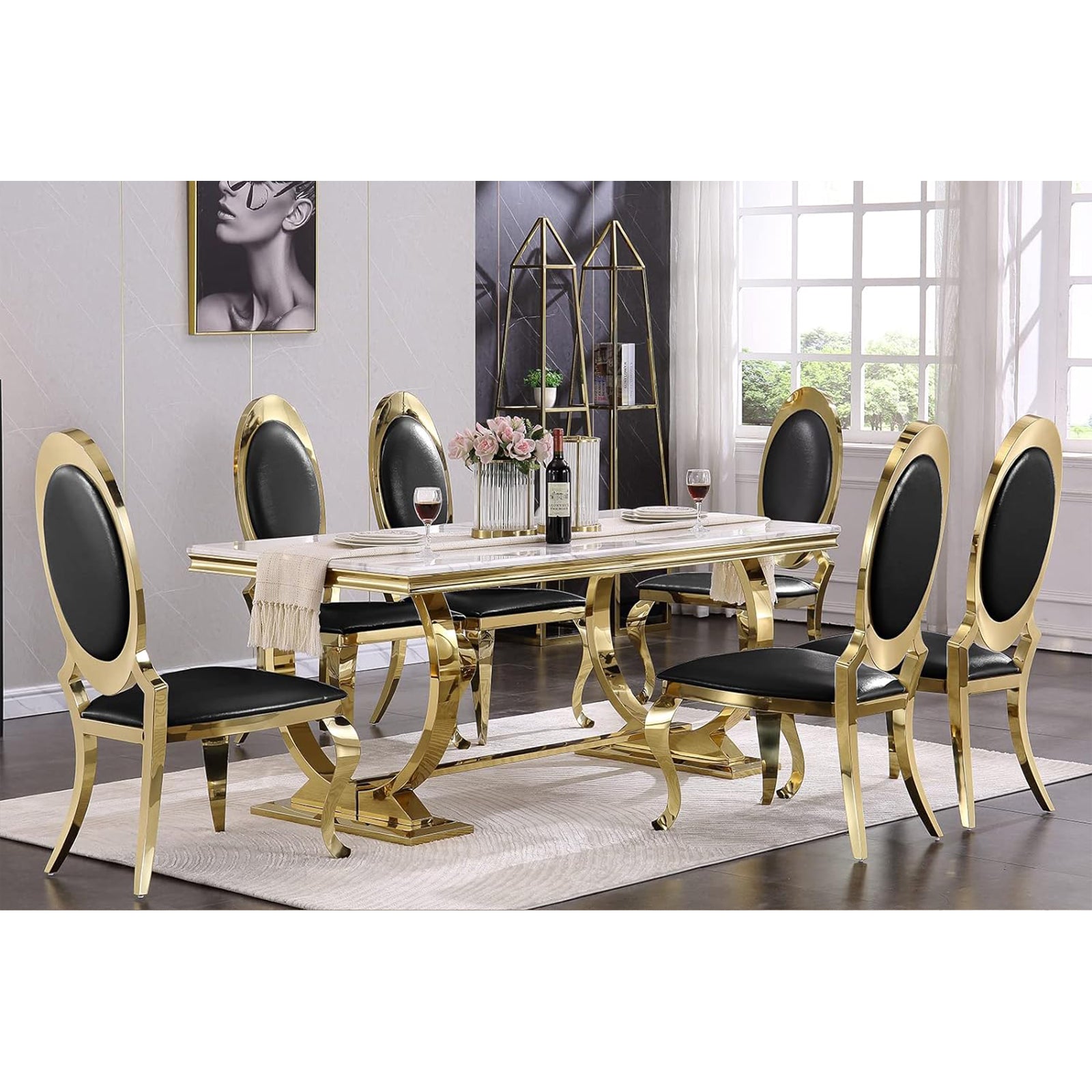 612-Set | AUZ Black and Gold Dining room Sets for 6