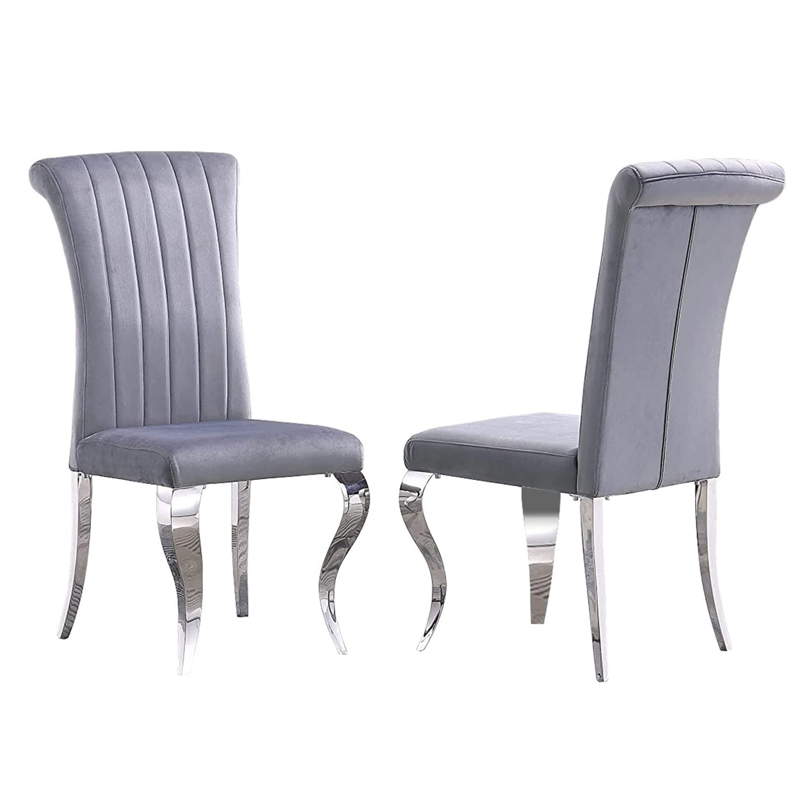 Gray Velvet Dining Chairs | Channel Roller Back| Silver metal legs | C128