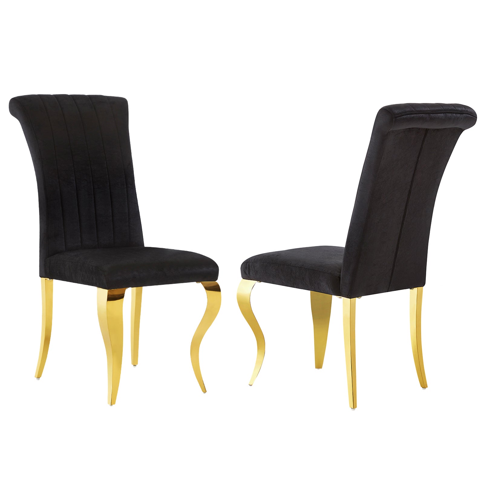 Black Velvet Dining Chairs | Channel Roller Back| Gold metal legs | C130