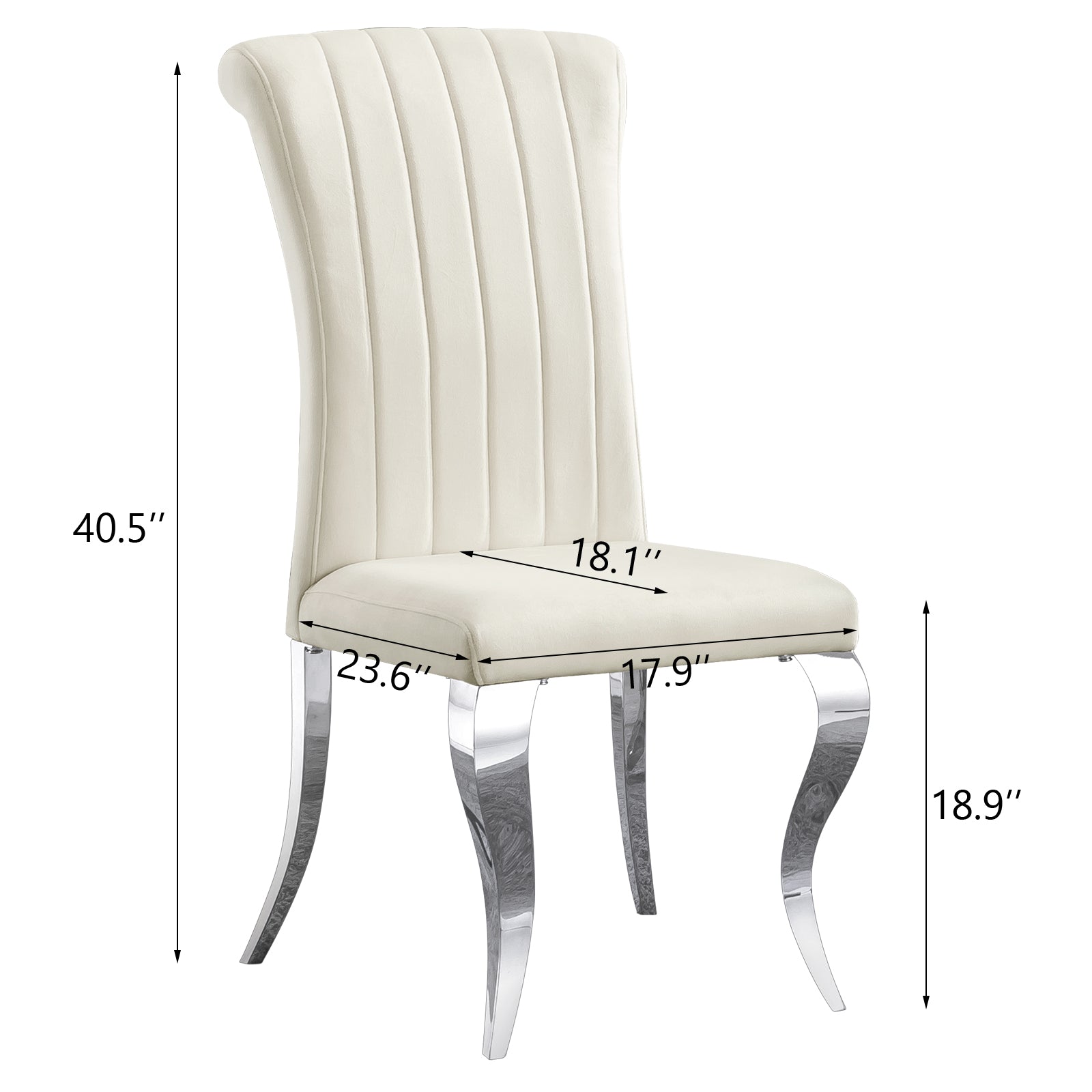 White Velvet Dining Chairs | Channel Roller Back| Silver metal legs | C127