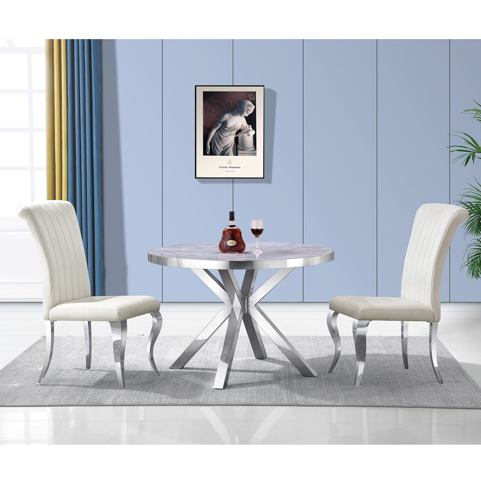 White Velvet Dining Chairs | Channel Roller Back| Silver metal legs | C127