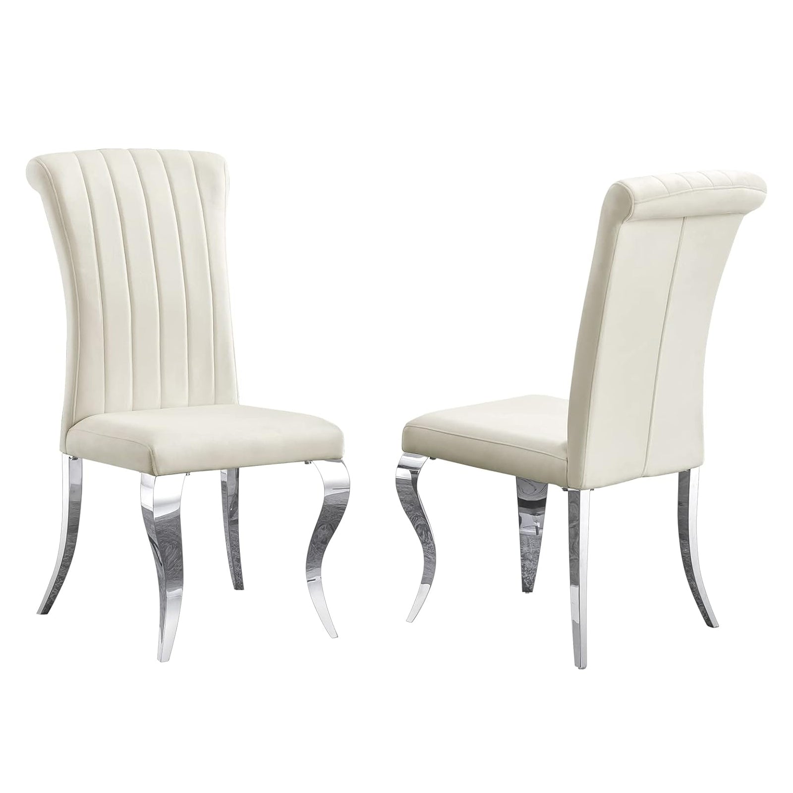 White Velvet Dining Chairs | Channel Roller Back| Silver metal legs | C127