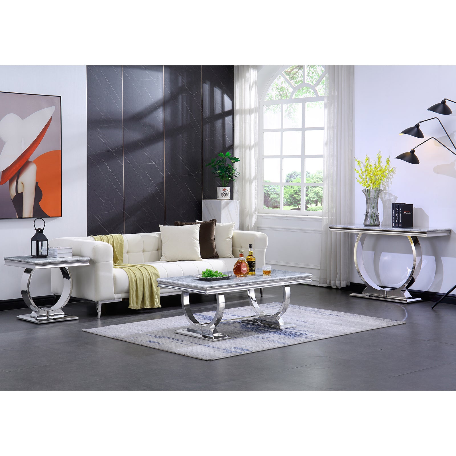 Silver End Table With Silver Metal U Base | E402