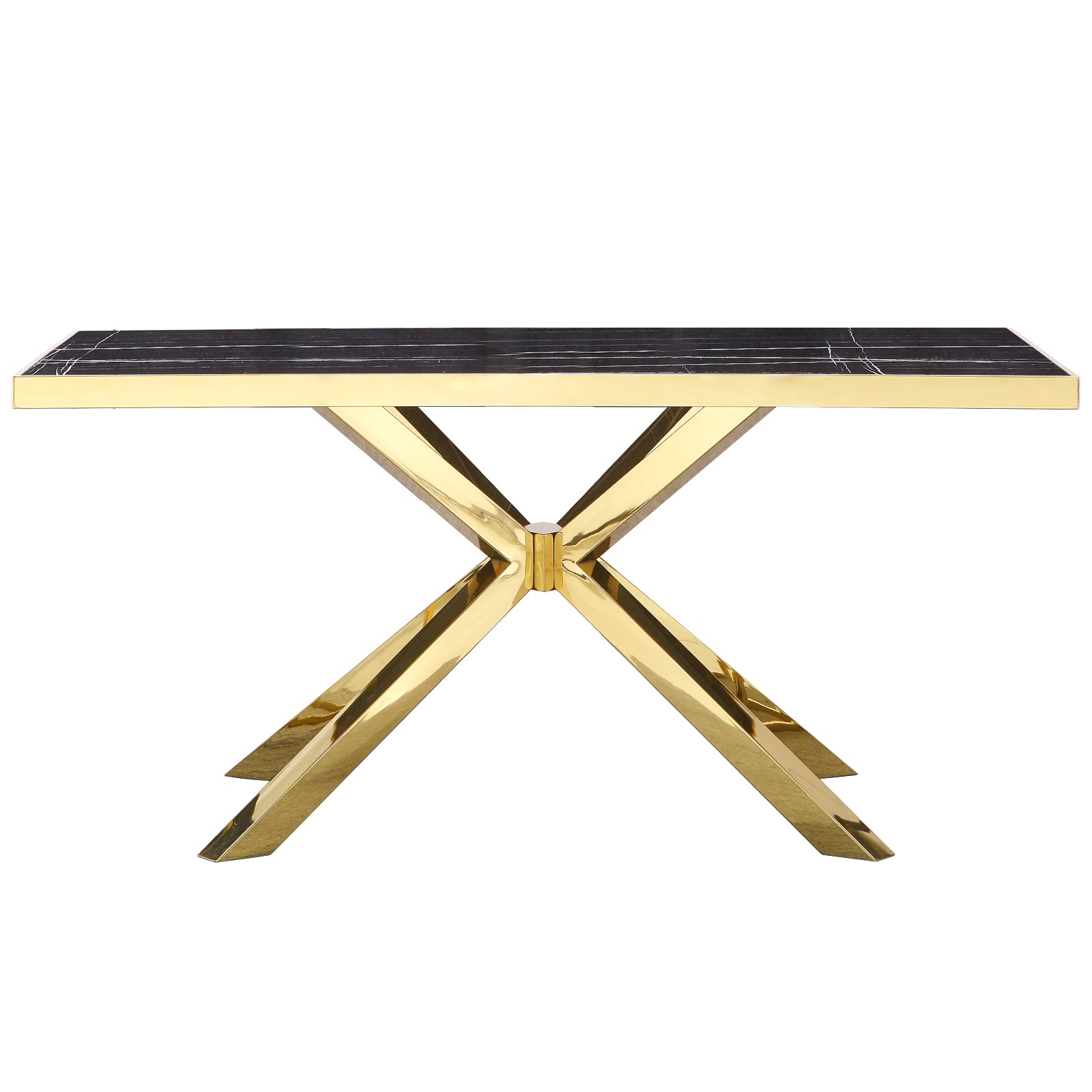 Black Gold dining table | 63" Black rectangle Top | Metal X-Base | T221