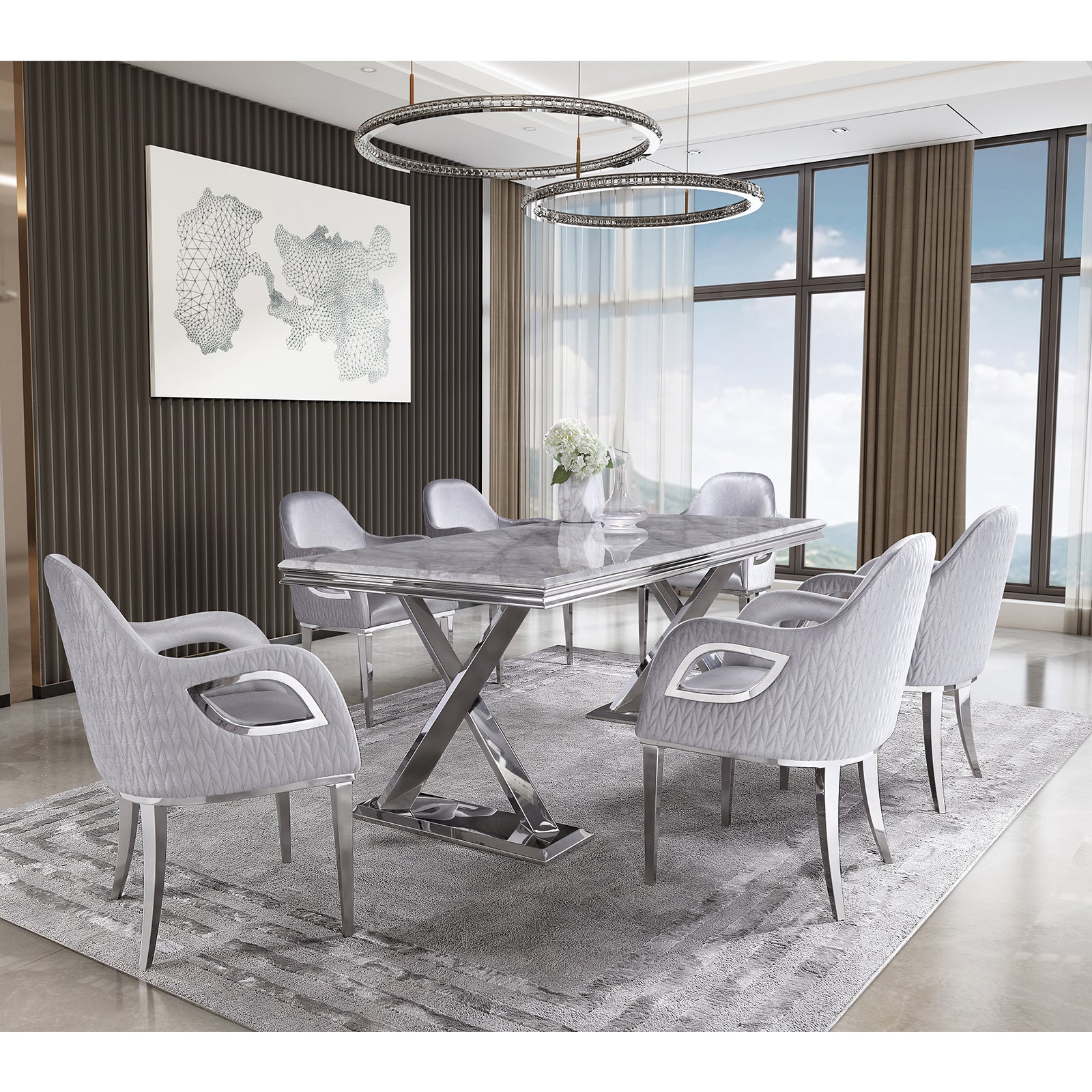 627-Set | AUZ Silver and Gray Dining room Sets for 6