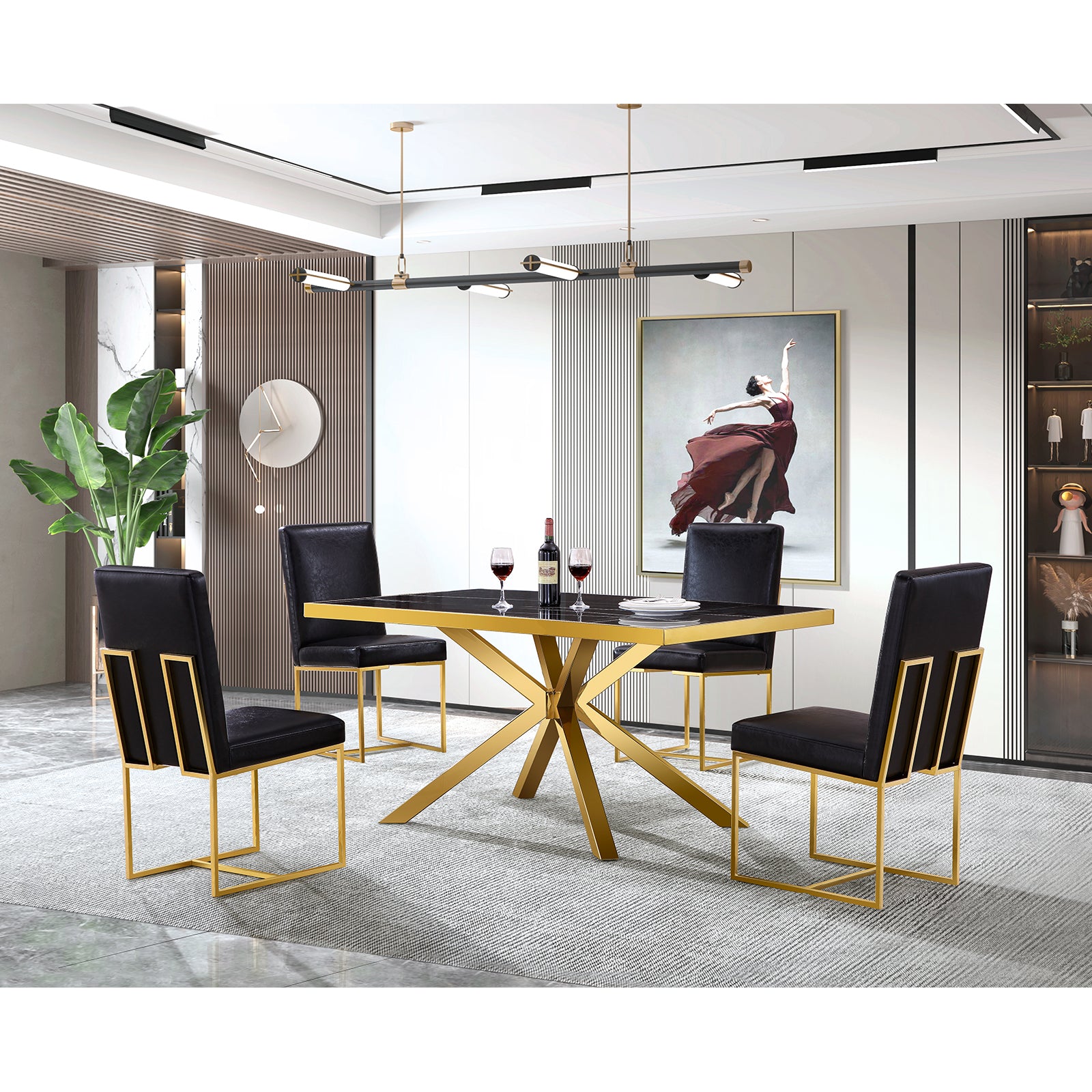 673-Set | AUZ Black and Gold Dining room Sets for 6
