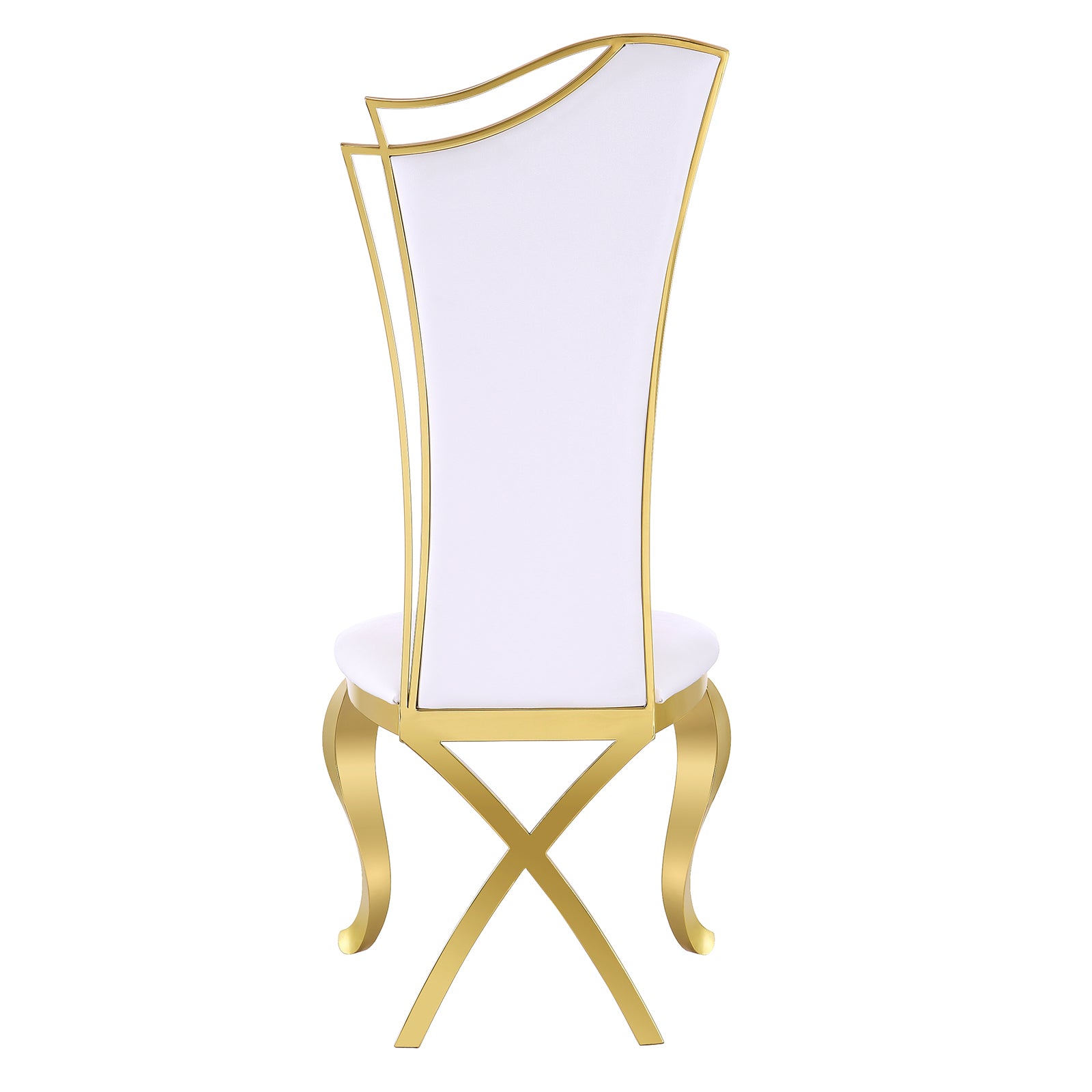 White Leather Upholstered Dining Chairs with Gorgeous Streamlined High Back and X-Shaped Metal Legs | C168