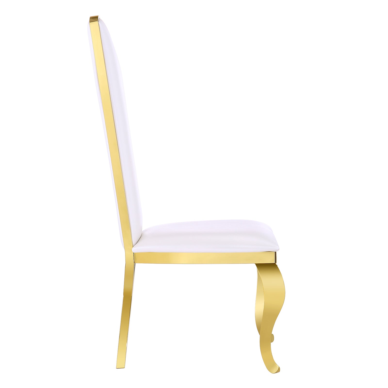 White Leather Upholstered Dining Chairs with Gorgeous Streamlined High Back and X-Shaped Metal Legs | C168