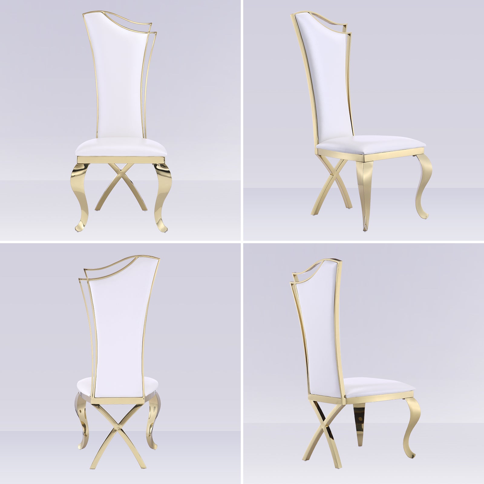 Wholesale White Leather Upholstered Dining Chairs with Gold Metal Legs