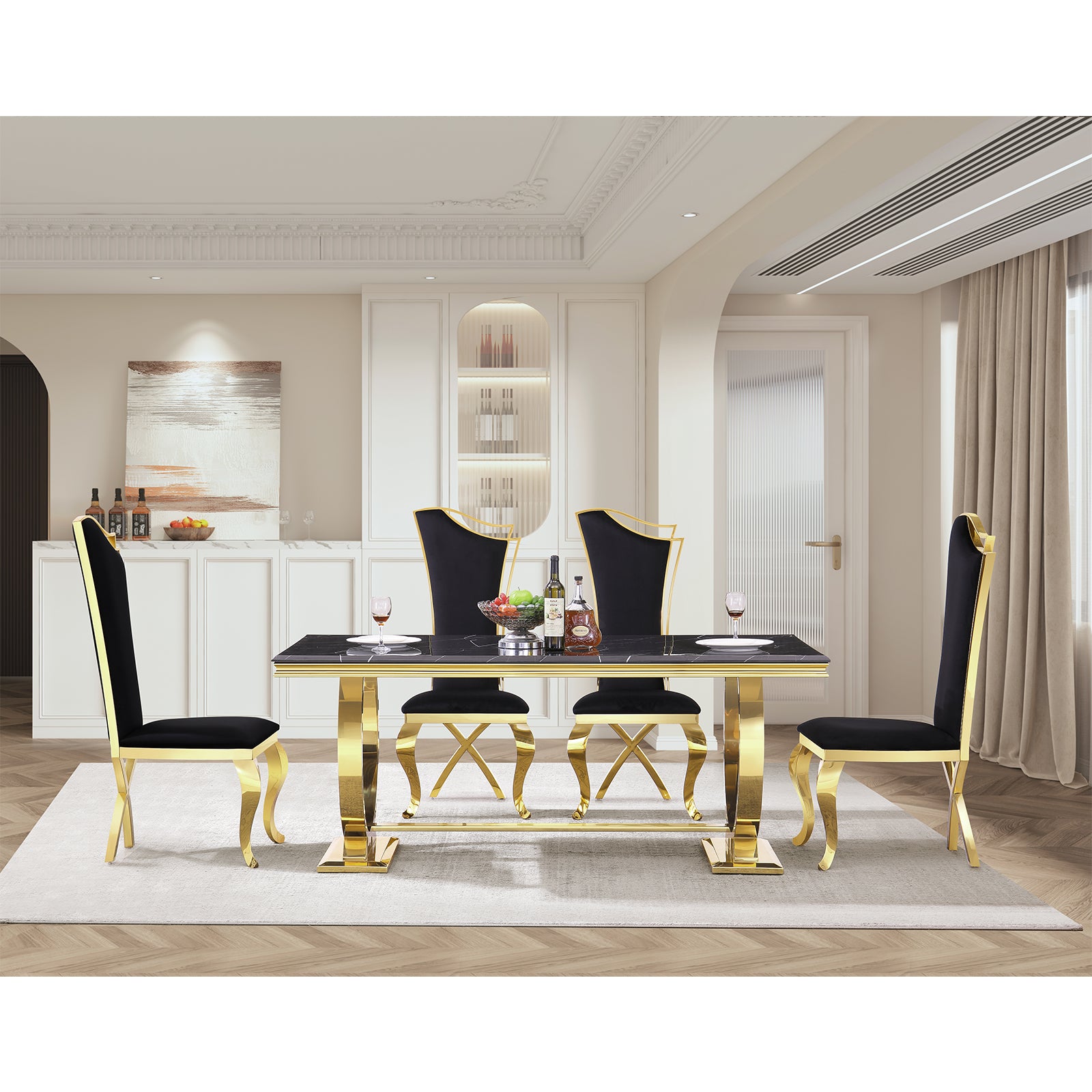 Black Velvet Dining Chairs | Streamlined High backrest | Gold Metal Legs | C166